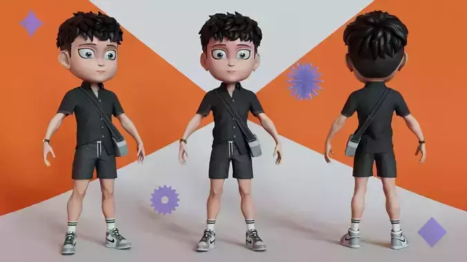 Chibi with Shirt Black shorts Snecker Gray Style Street Fashion