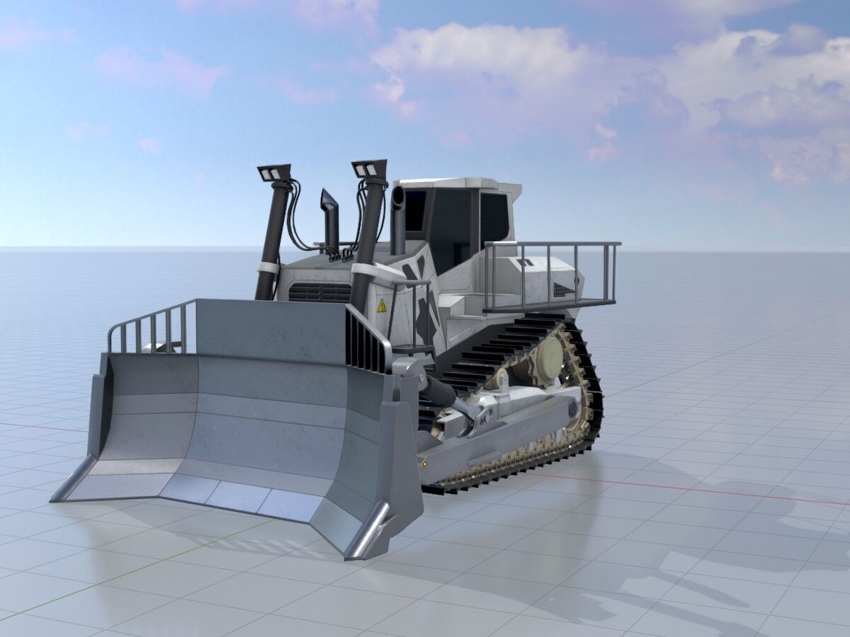 Hydraulic bulldozer tracked construction site vehicle white Low-poly 3D model_4