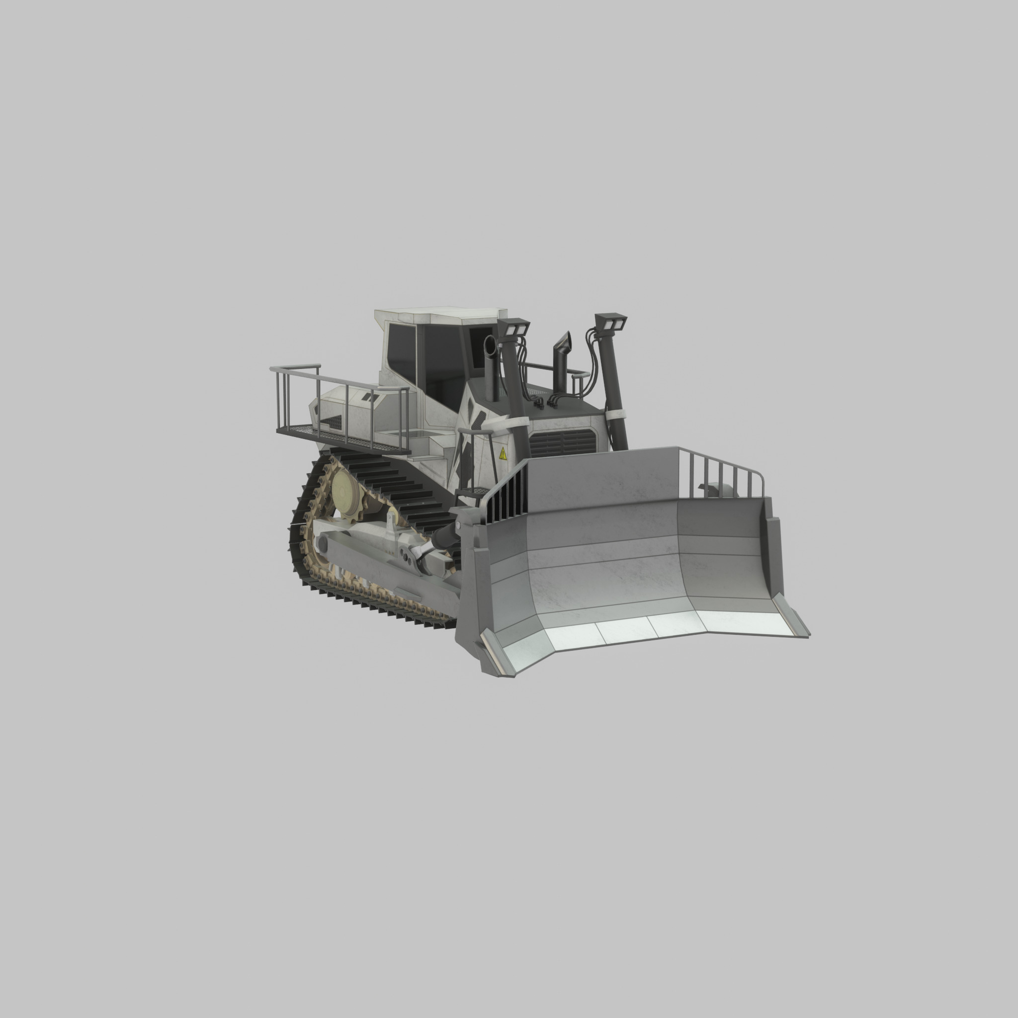 Hydraulic bulldozer tracked construction site vehicle white Low-poly 3D model_57