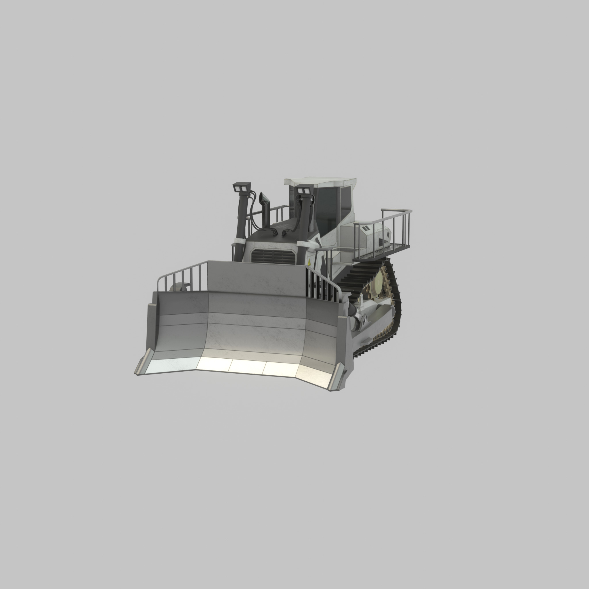 Hydraulic bulldozer tracked construction site vehicle white Low-poly 3D model_35