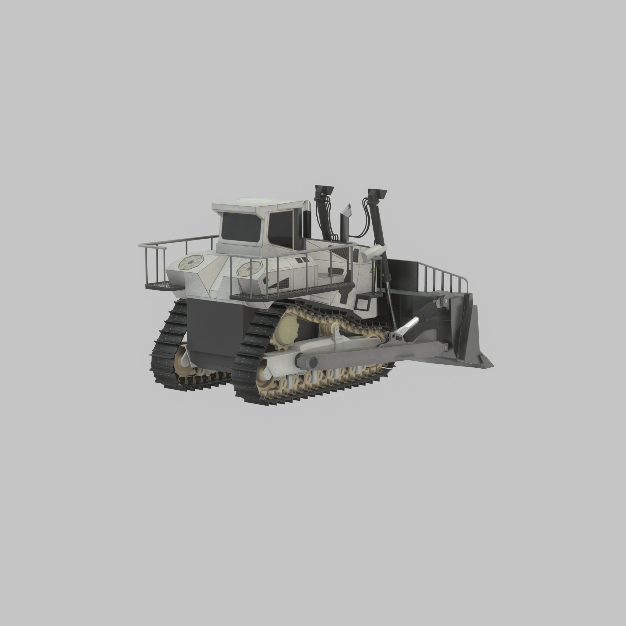Hydraulic bulldozer tracked construction site vehicle white Low-poly 3D model_31