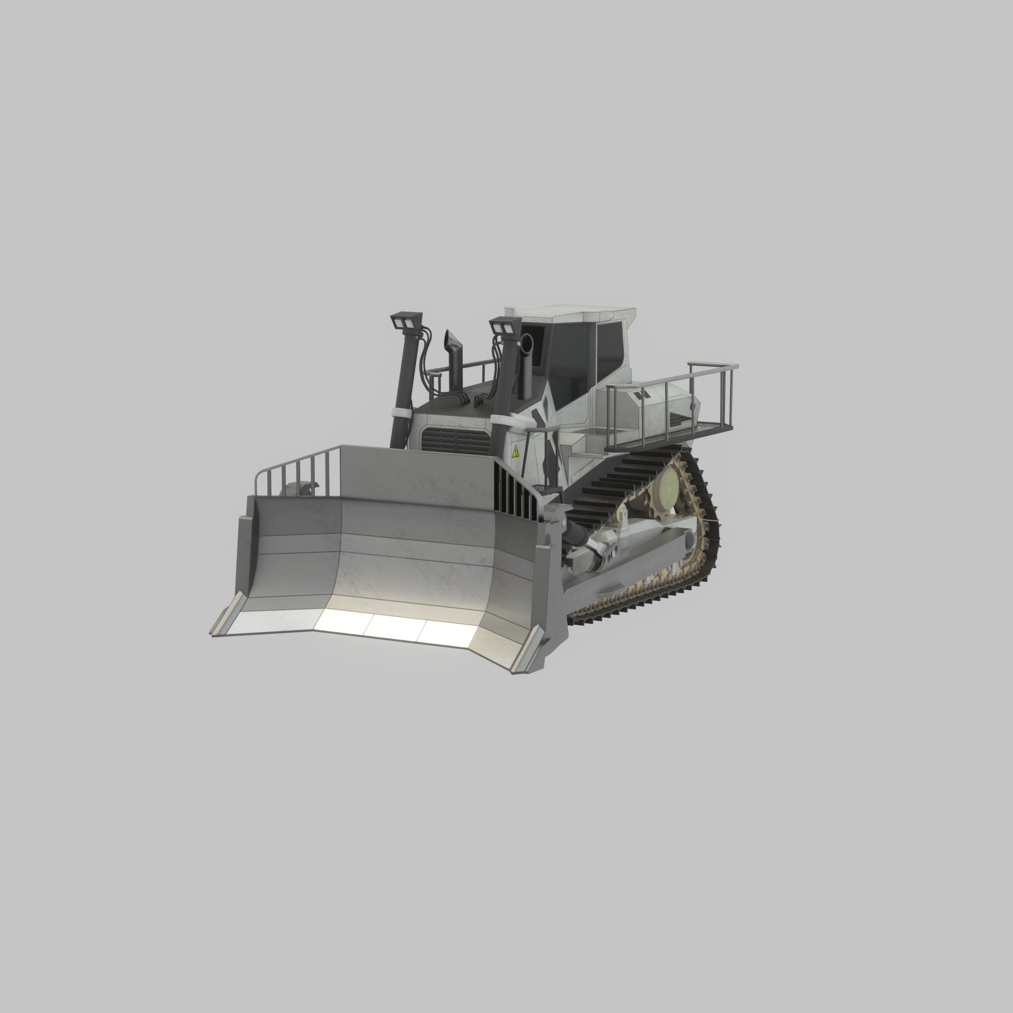 Hydraulic bulldozer tracked construction site vehicle white Low-poly 3D model_46