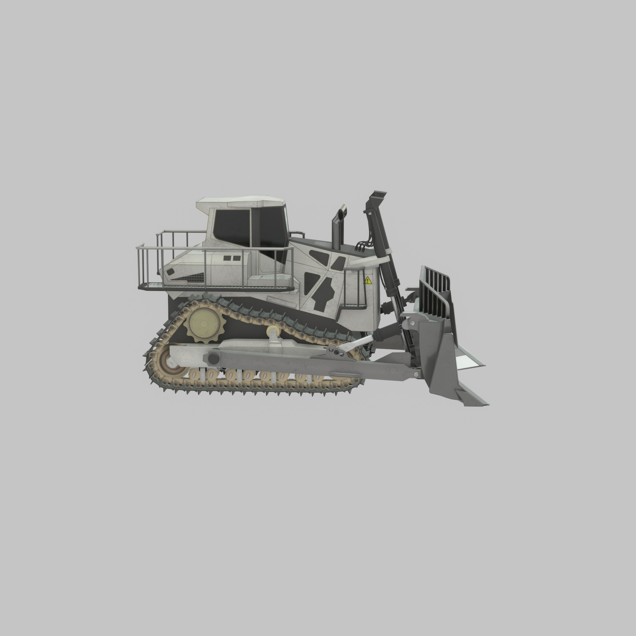 Hydraulic bulldozer tracked construction site vehicle white Low-poly 3D model_54