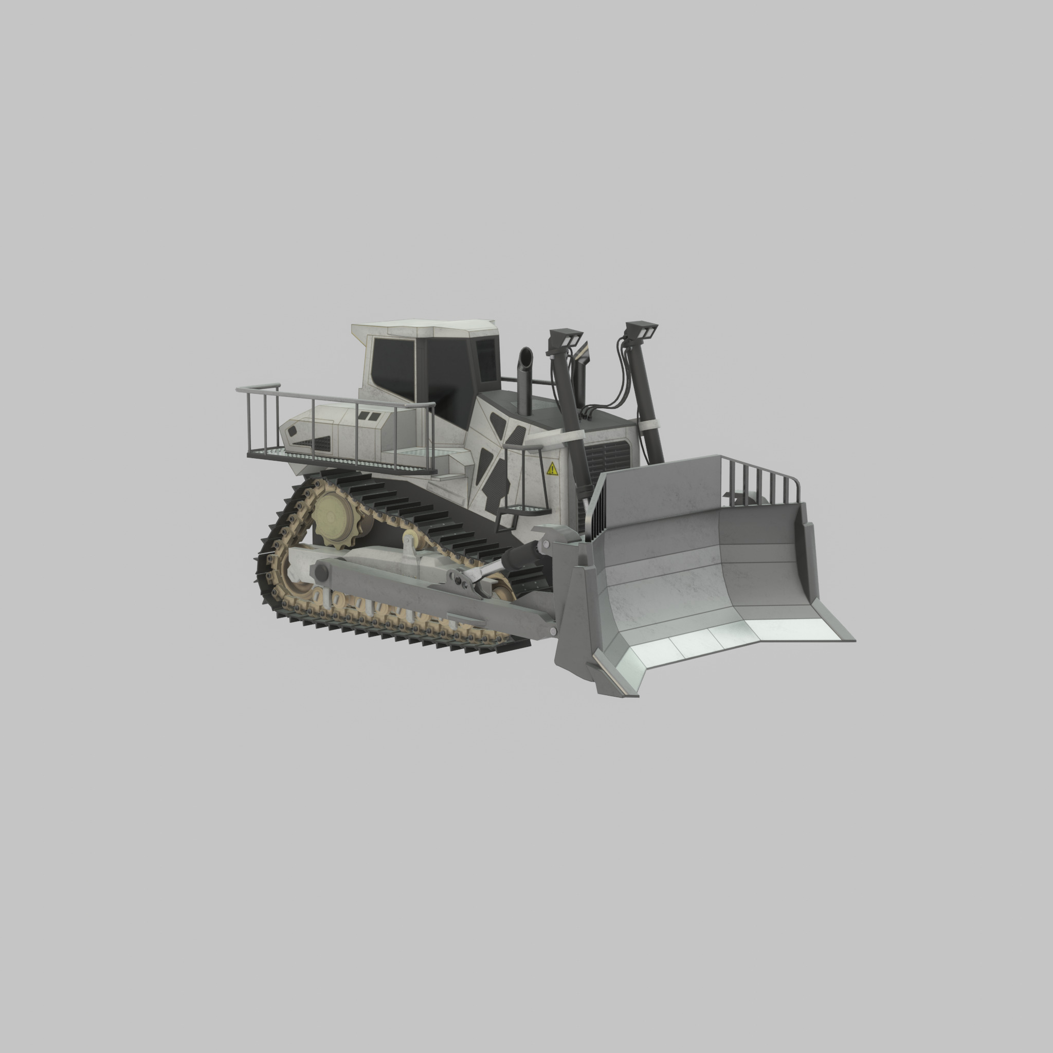 Hydraulic bulldozer tracked construction site vehicle white Low-poly 3D model_29