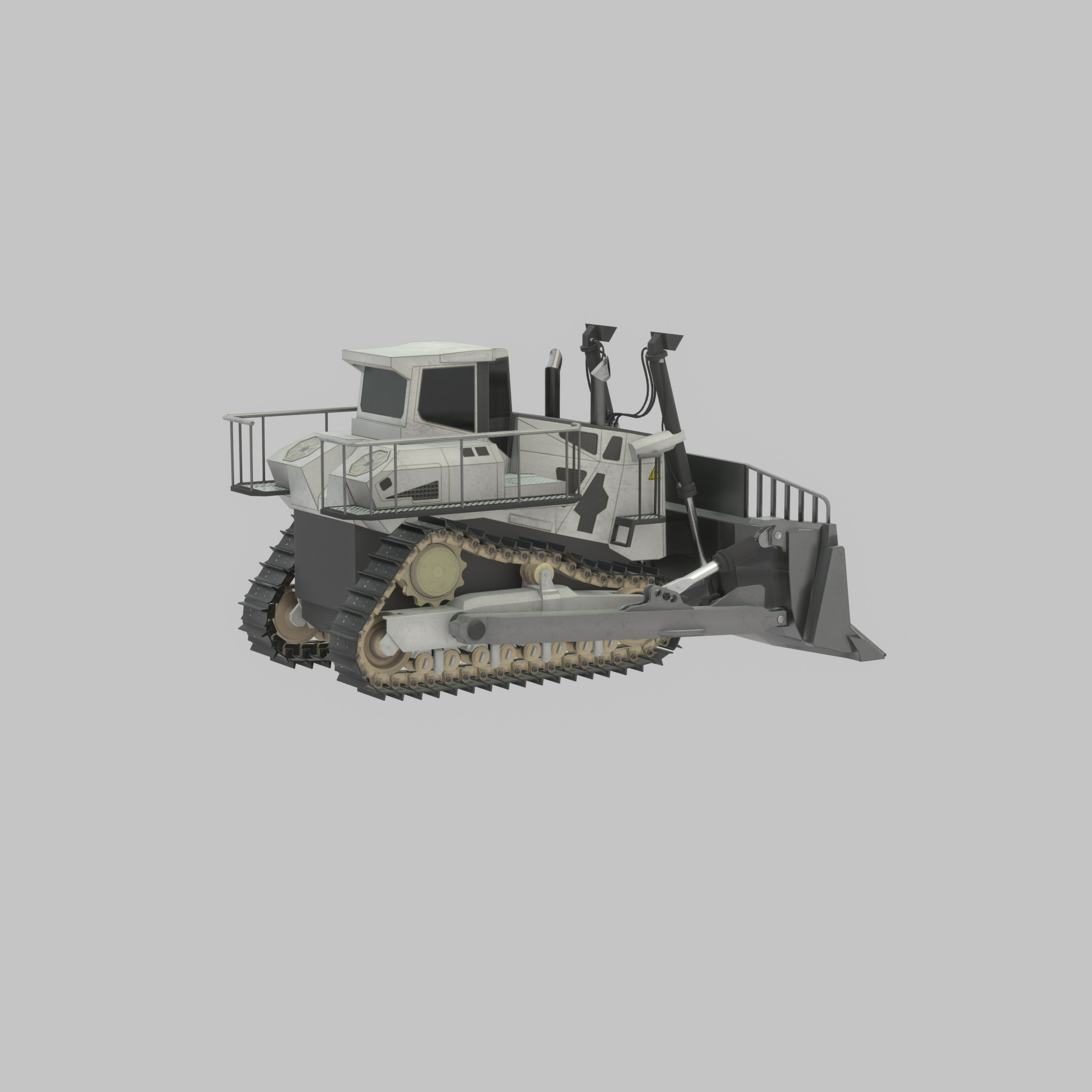 Hydraulic bulldozer tracked construction site vehicle white Low-poly 3D model_39