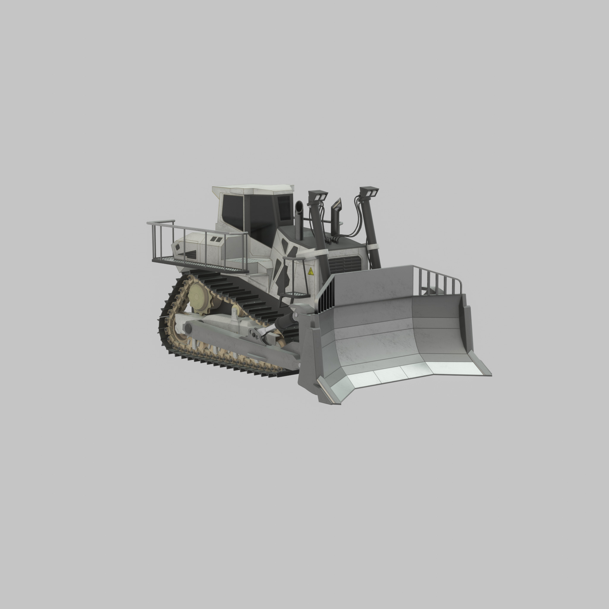 Hydraulic bulldozer tracked construction site vehicle white Low-poly 3D model_30