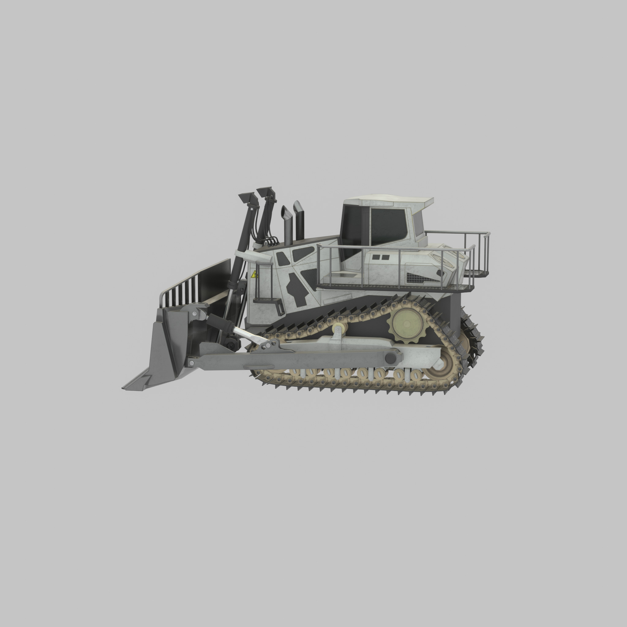 Hydraulic bulldozer tracked construction site vehicle white Low-poly 3D model_28