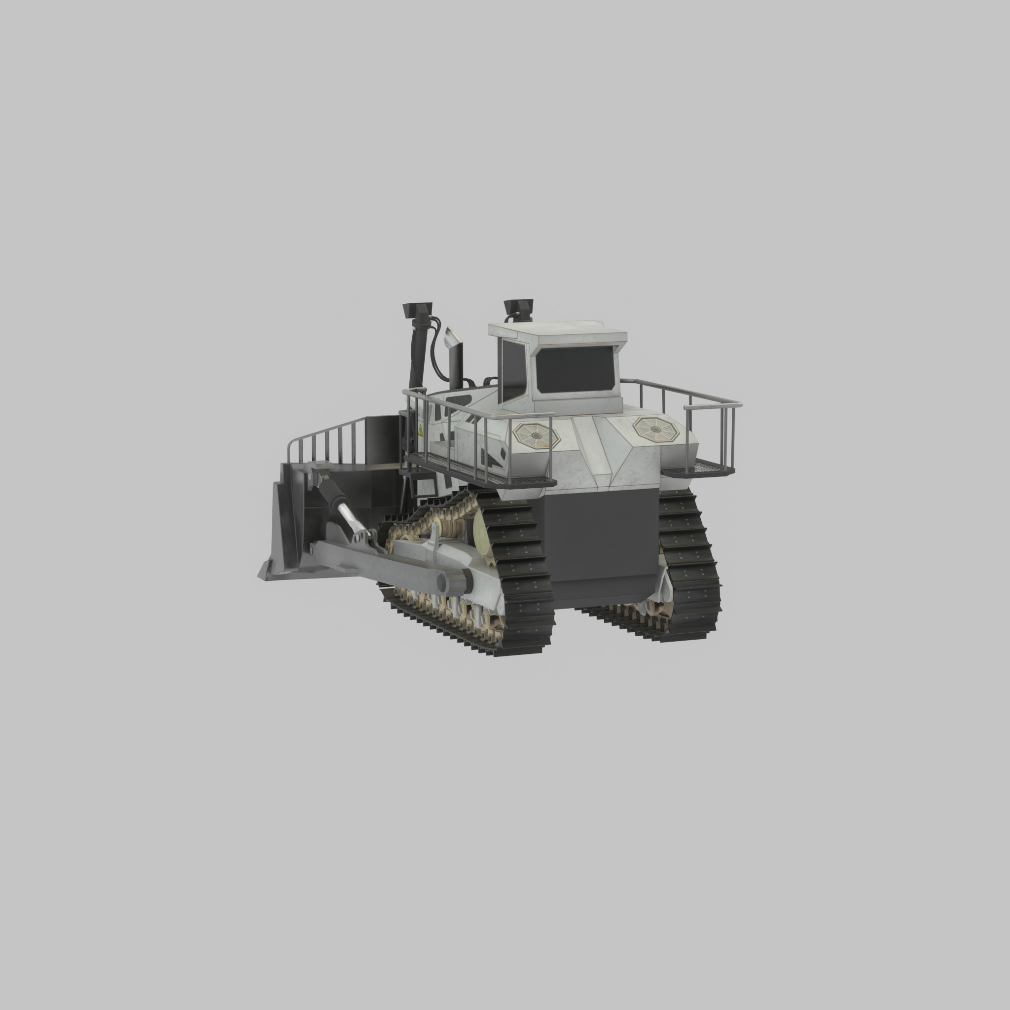 Hydraulic bulldozer tracked construction site vehicle white Low-poly 3D model_55