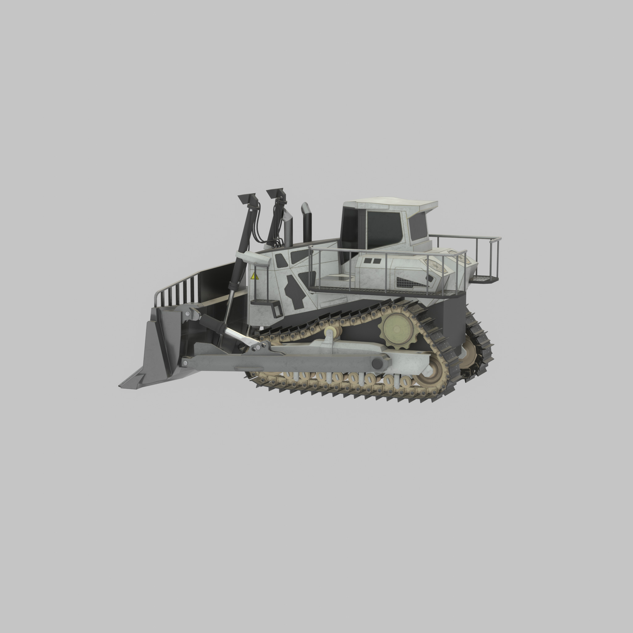 Hydraulic bulldozer tracked construction site vehicle white Low-poly 3D model_27