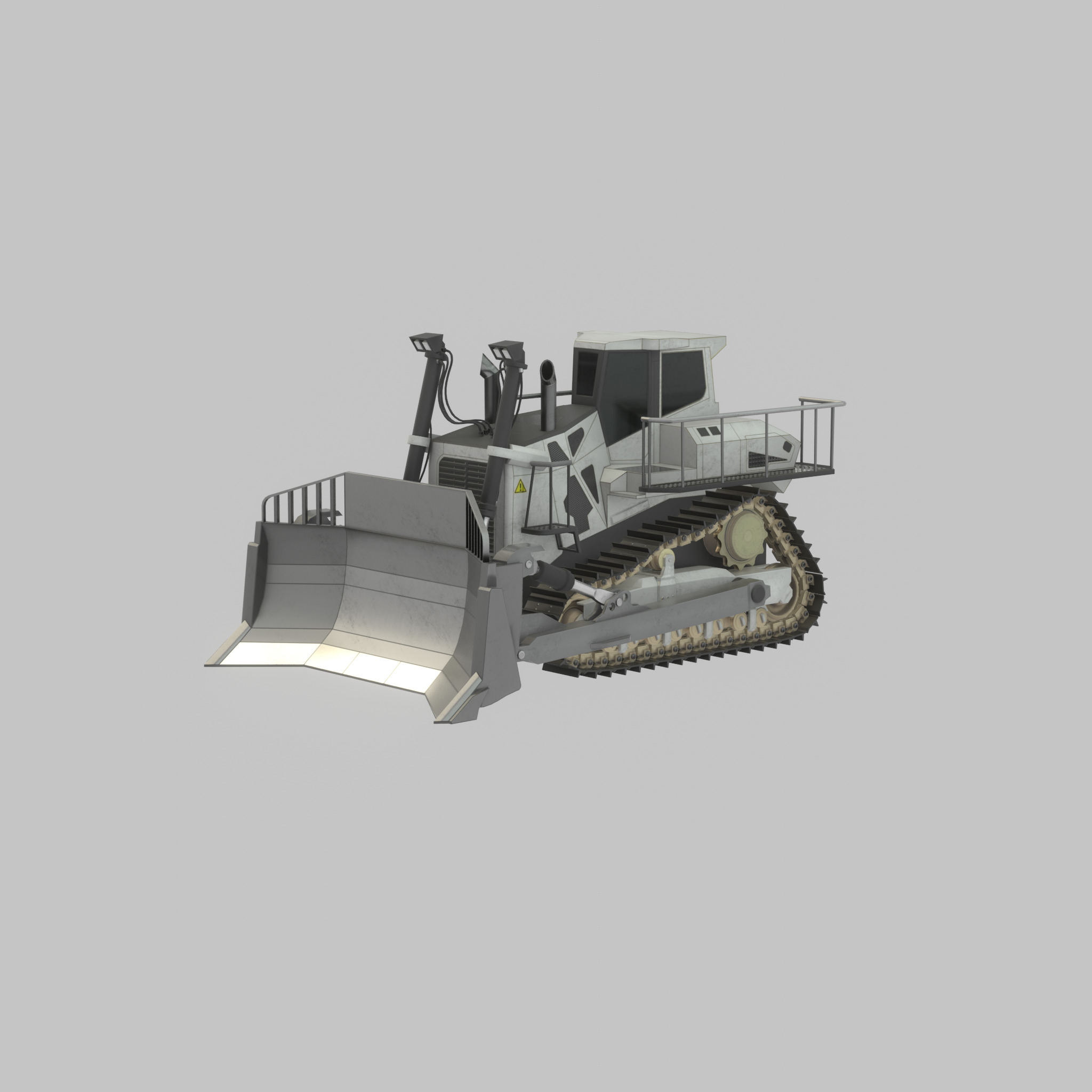 Hydraulic bulldozer tracked construction site vehicle white Low-poly 3D model_41