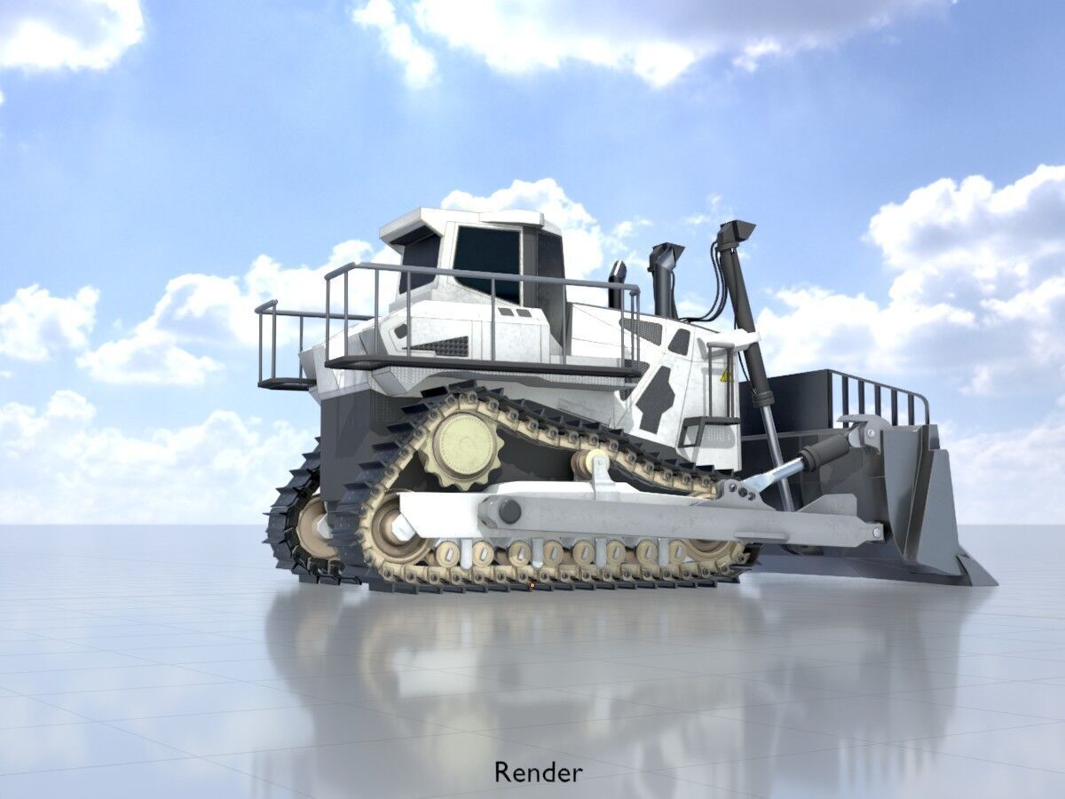 Hydraulic bulldozer tracked construction site vehicle white Low-poly 3D model_14