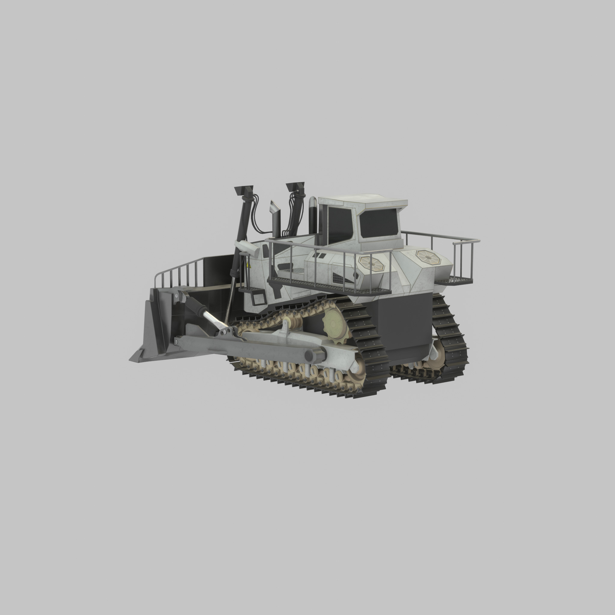 Hydraulic bulldozer tracked construction site vehicle white Low-poly 3D model_52