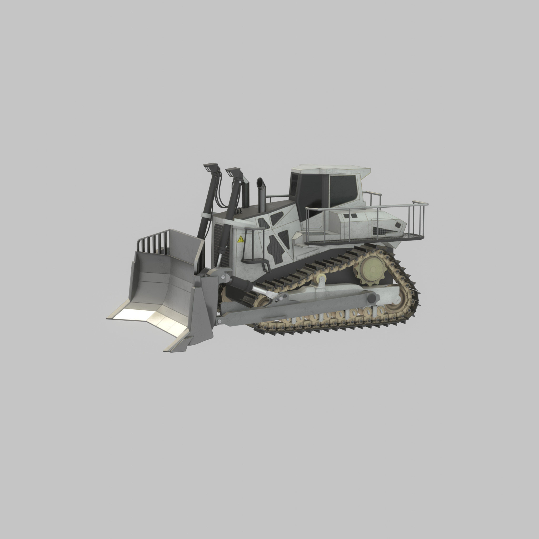 Hydraulic bulldozer tracked construction site vehicle white Low-poly 3D model_36