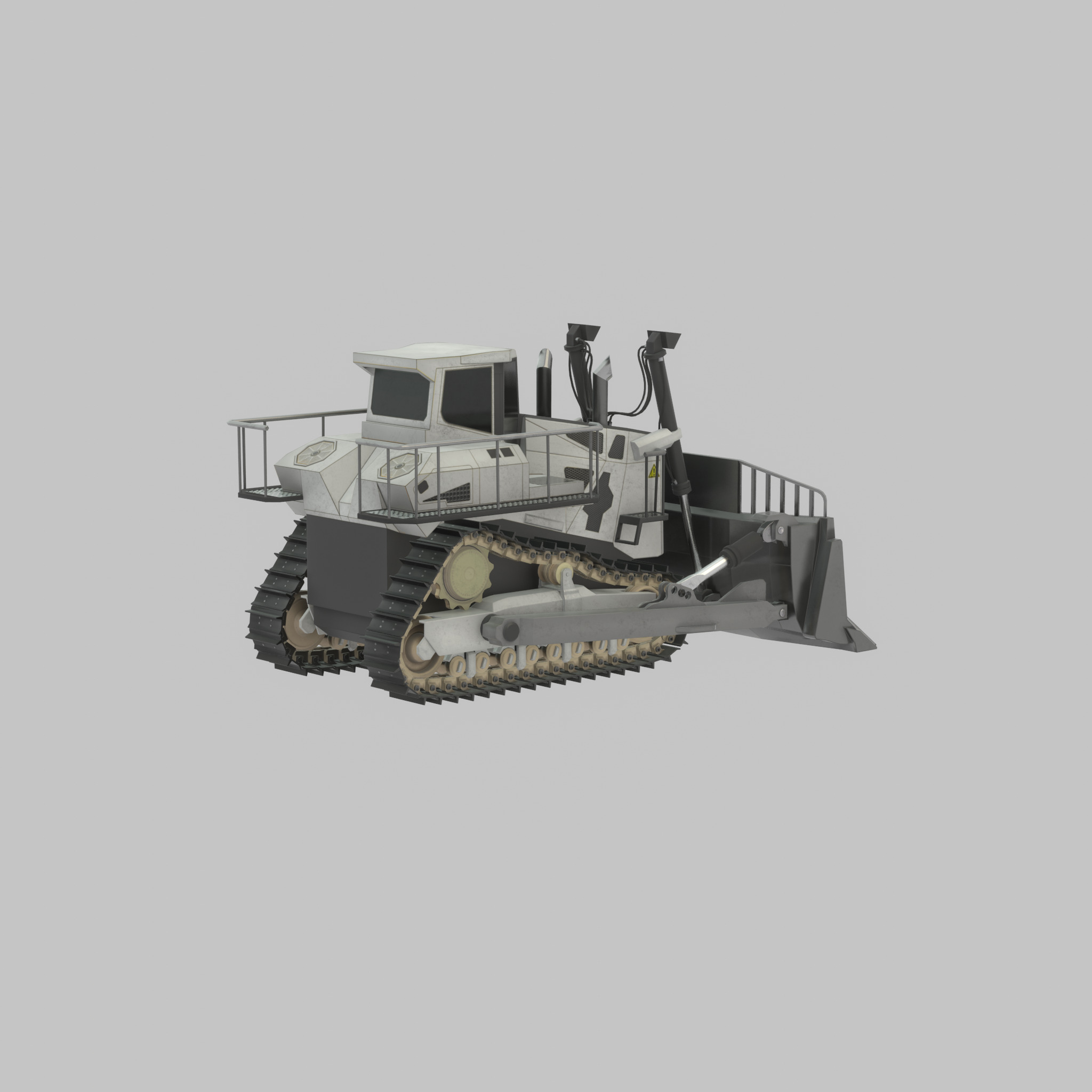 Hydraulic bulldozer tracked construction site vehicle white Low-poly 3D model_37
