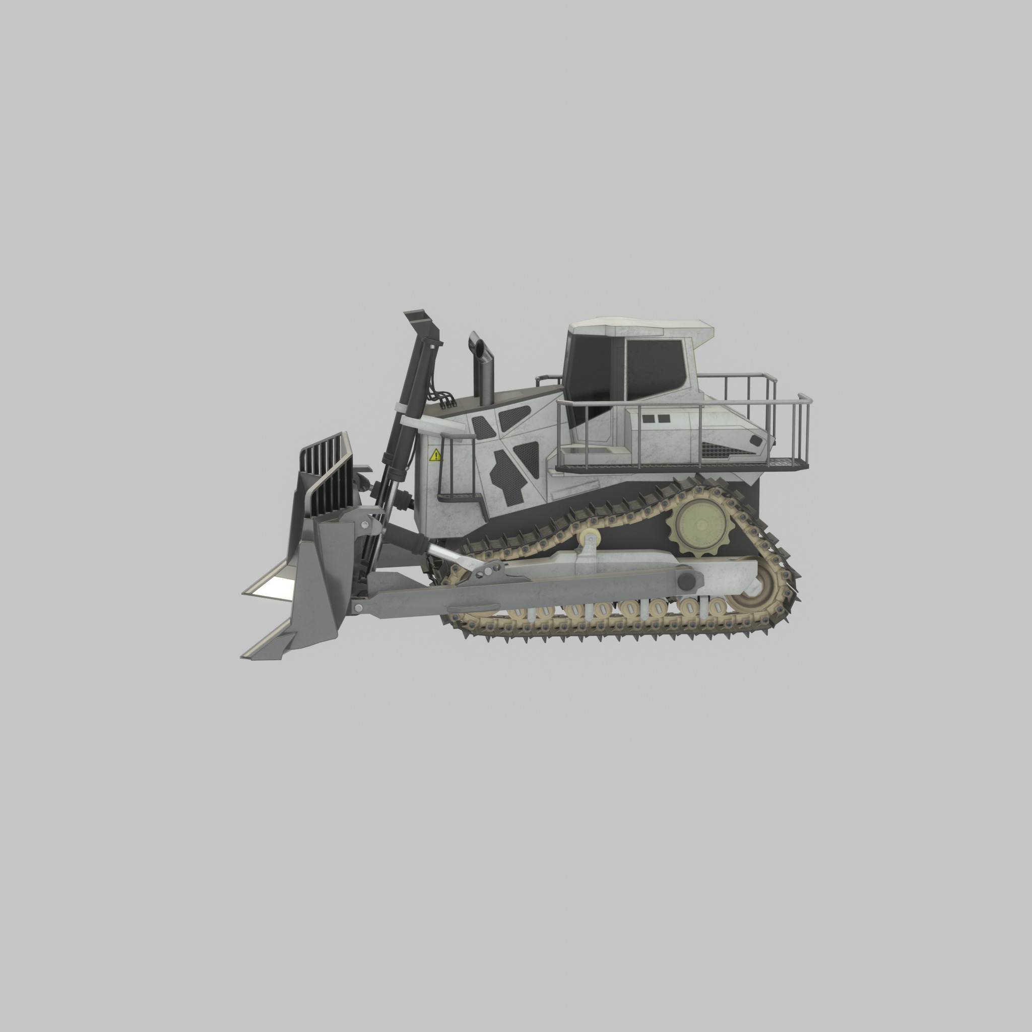 Hydraulic bulldozer tracked construction site vehicle white Low-poly 3D model_49