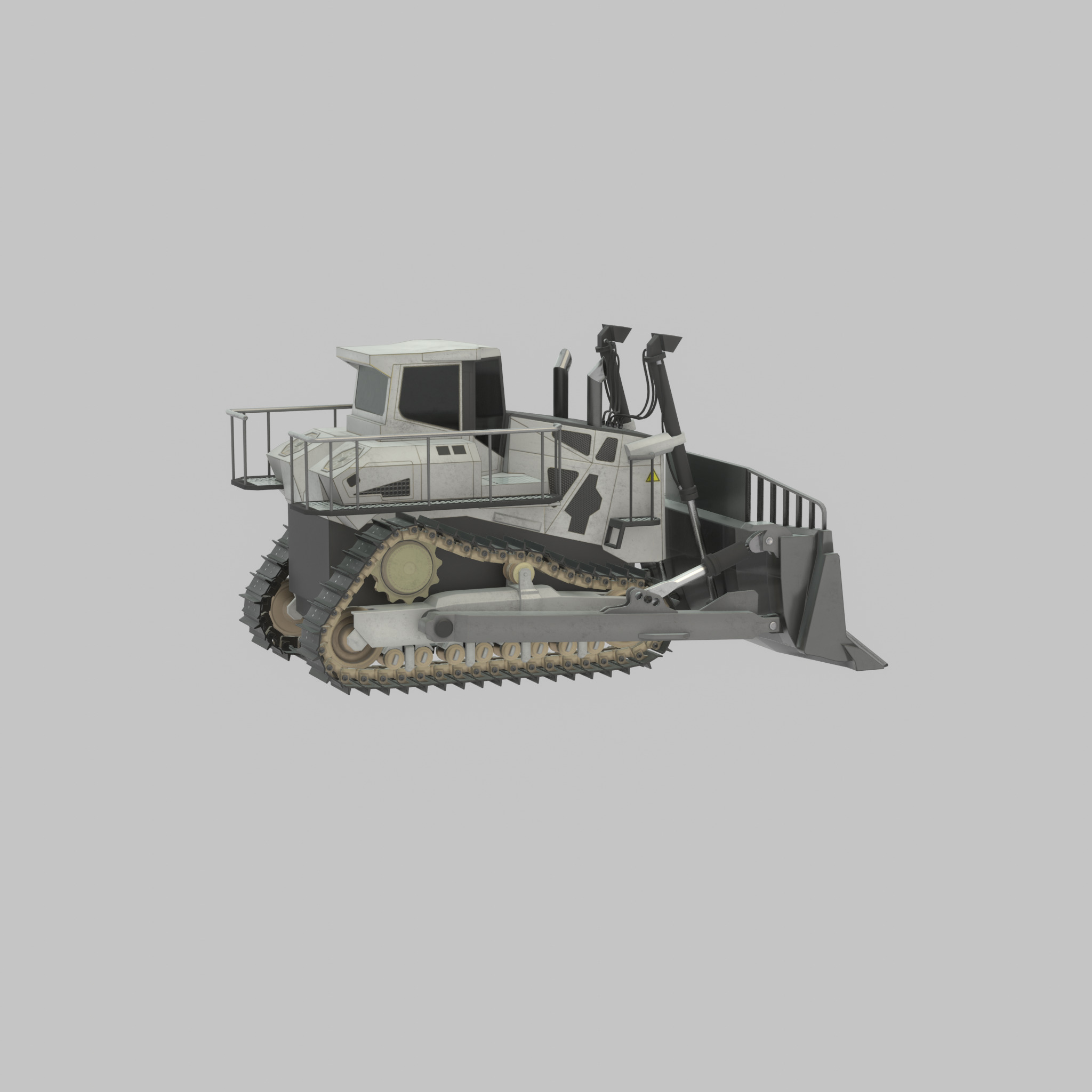 Hydraulic bulldozer tracked construction site vehicle white Low-poly 3D model_26