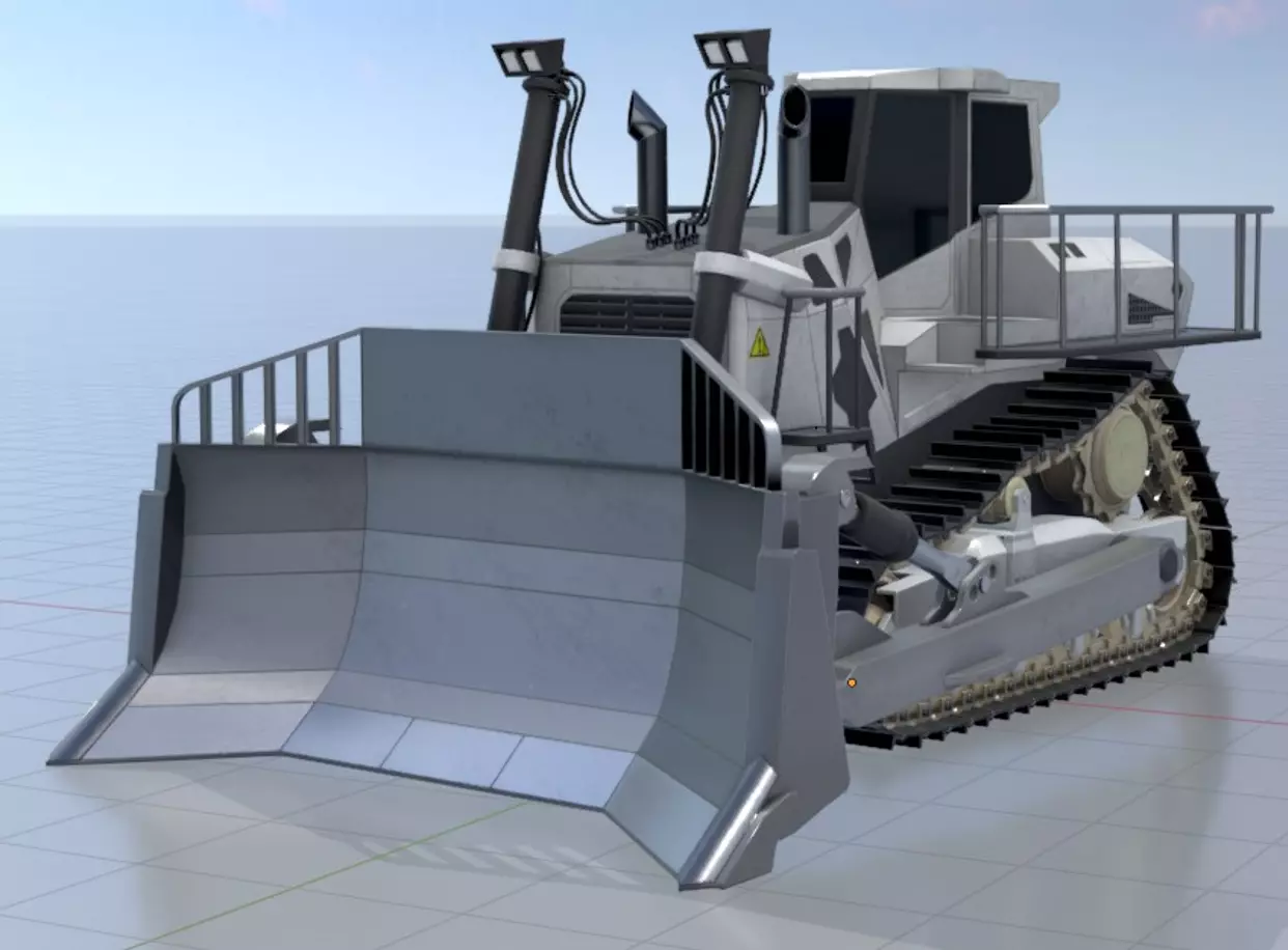 Hydraulic bulldozer tracked construction site vehicle white Low-poly 3D model_0