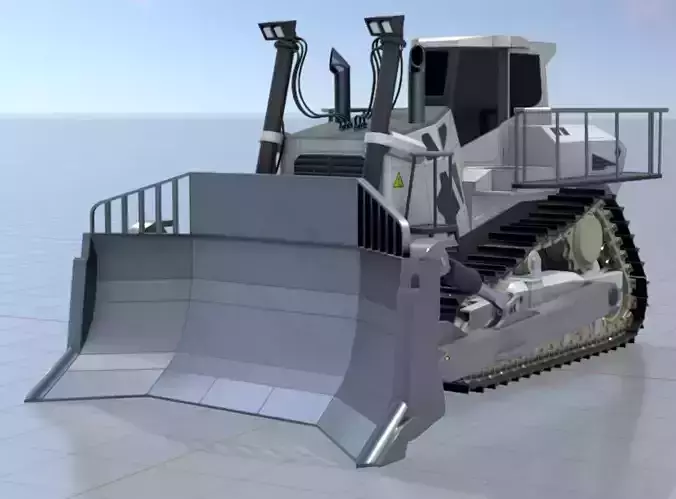 Hydraulic bulldozer tracked construction site vehicle white Low-poly 3D model