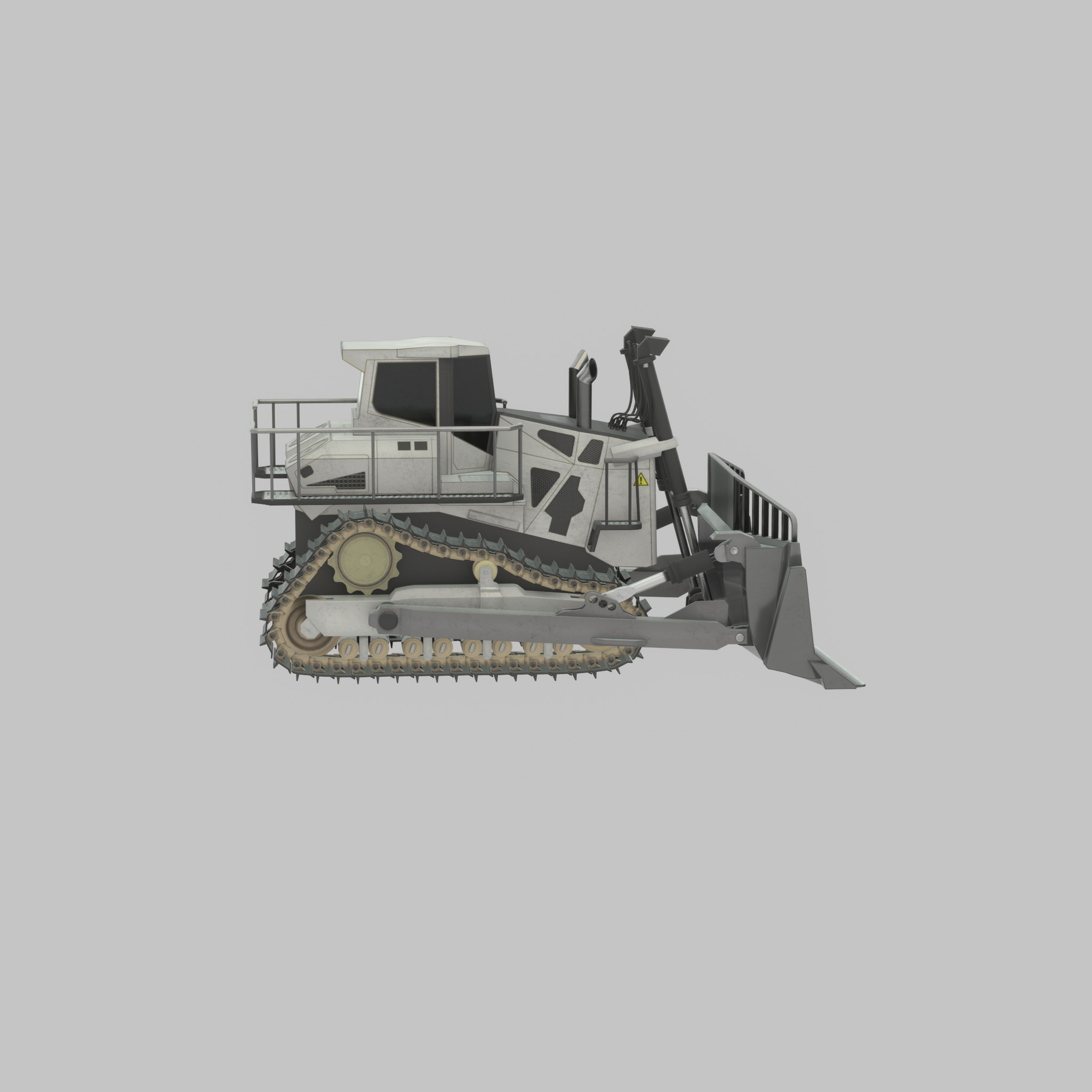 Hydraulic bulldozer tracked construction site vehicle white Low-poly 3D model_25