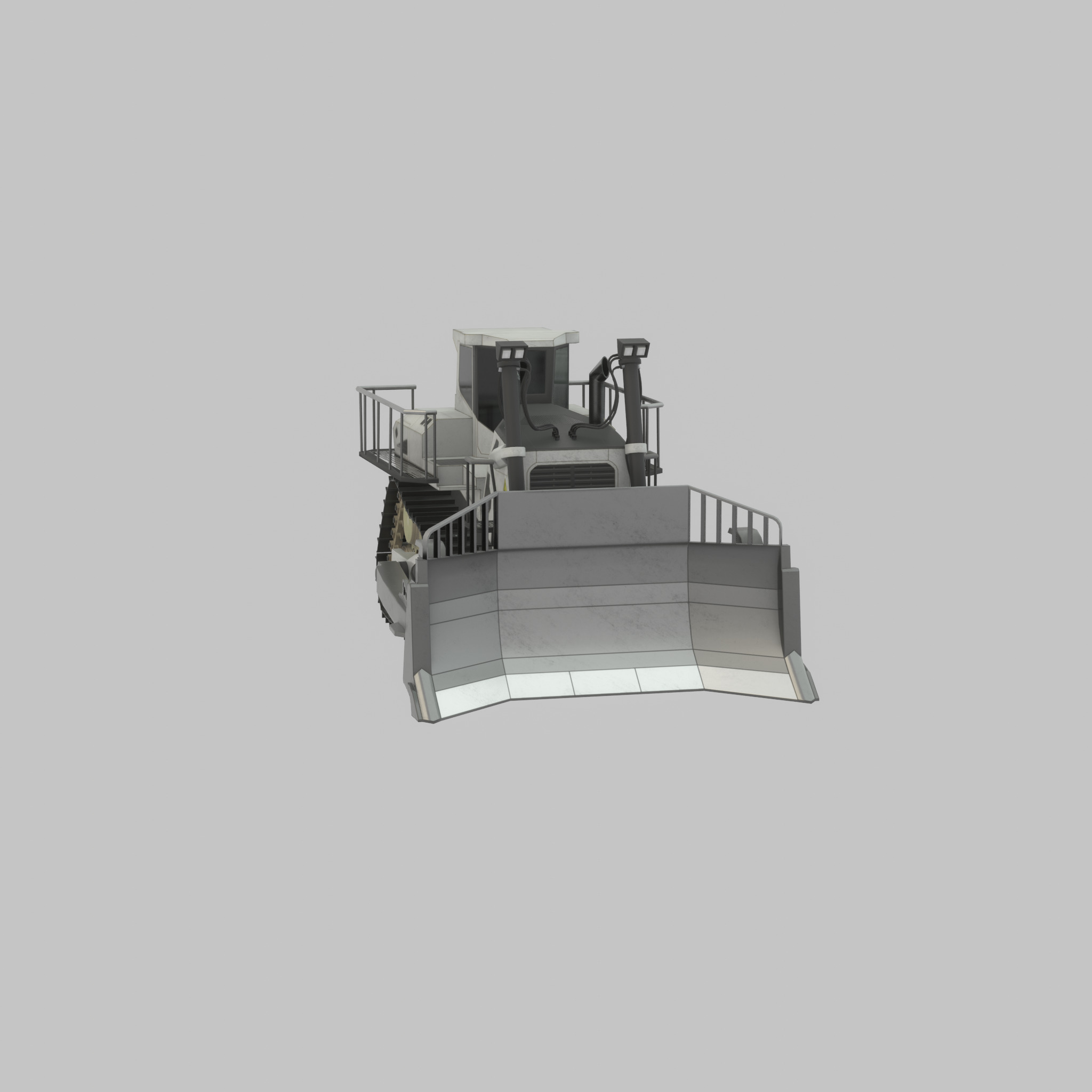 Hydraulic bulldozer tracked construction site vehicle white Low-poly 3D model_43