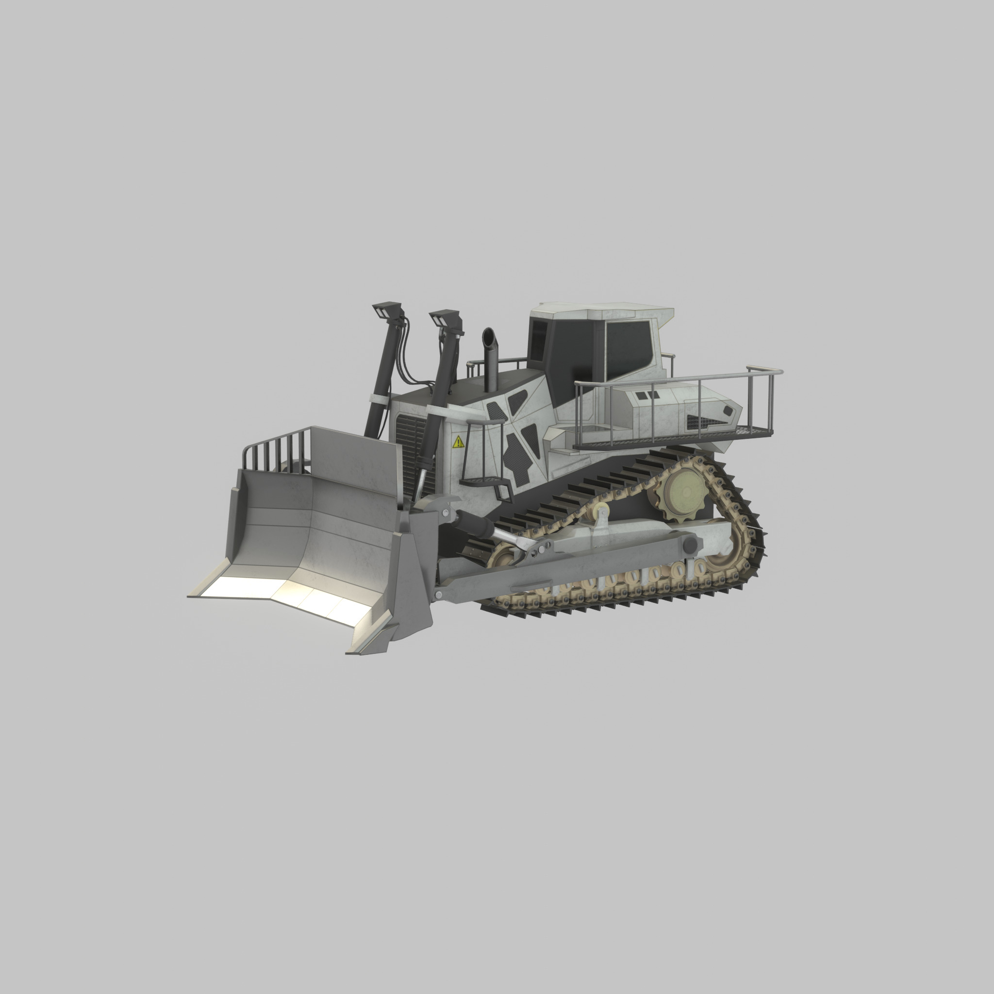 Hydraulic bulldozer tracked construction site vehicle white Low-poly 3D model_42