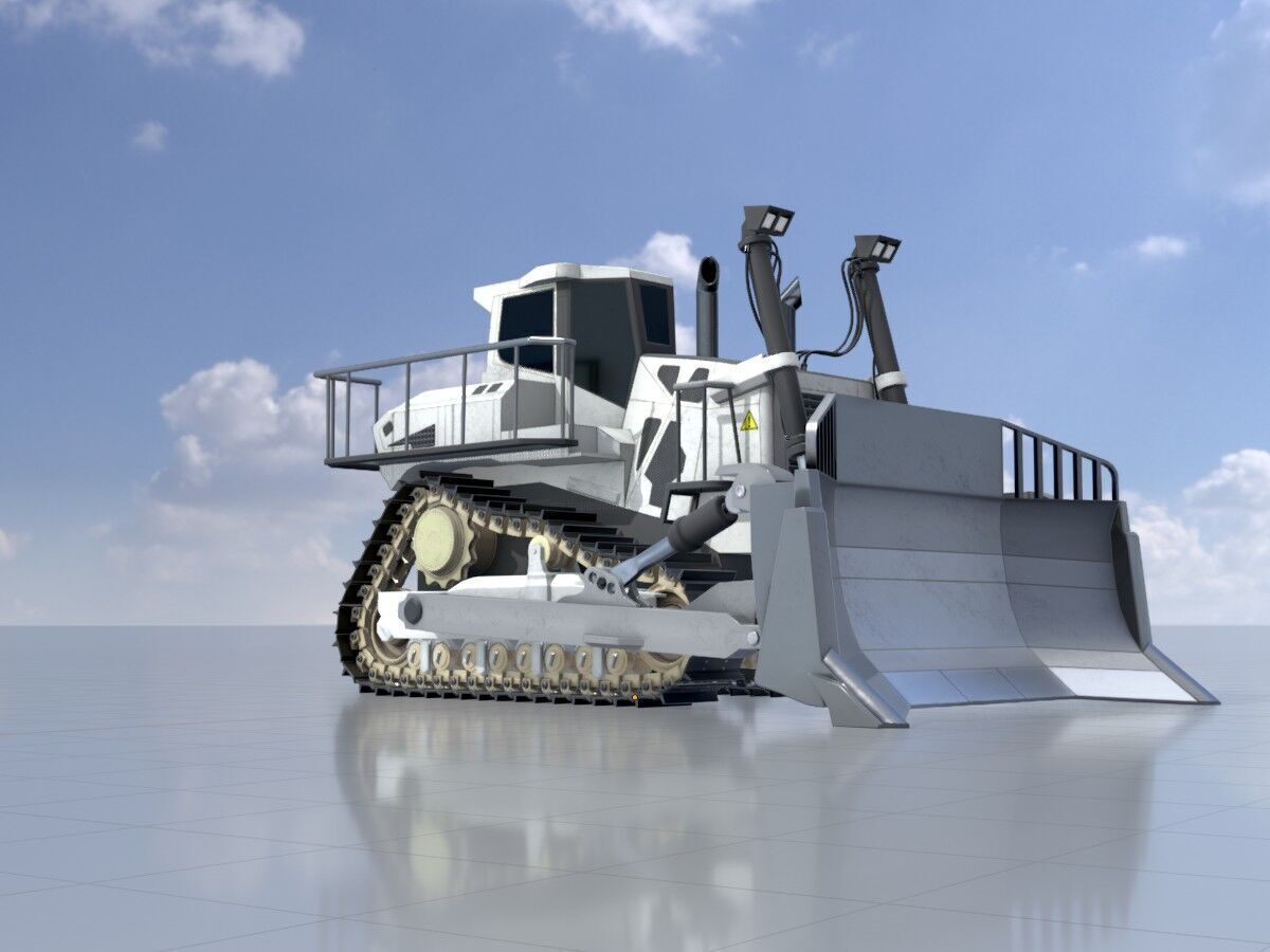 Hydraulic bulldozer tracked construction site vehicle white Low-poly 3D model_3