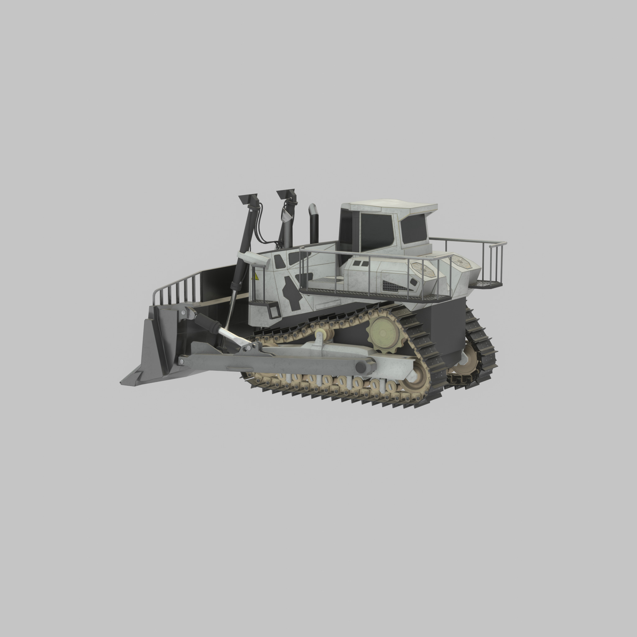 Hydraulic bulldozer tracked construction site vehicle white Low-poly 3D model_34