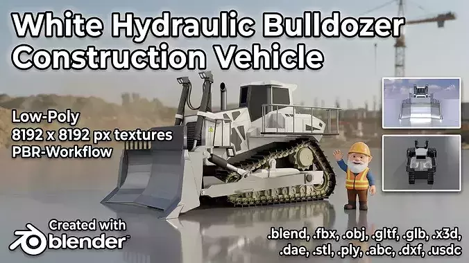 Hydraulic bulldozer tracked construction site vehicle white