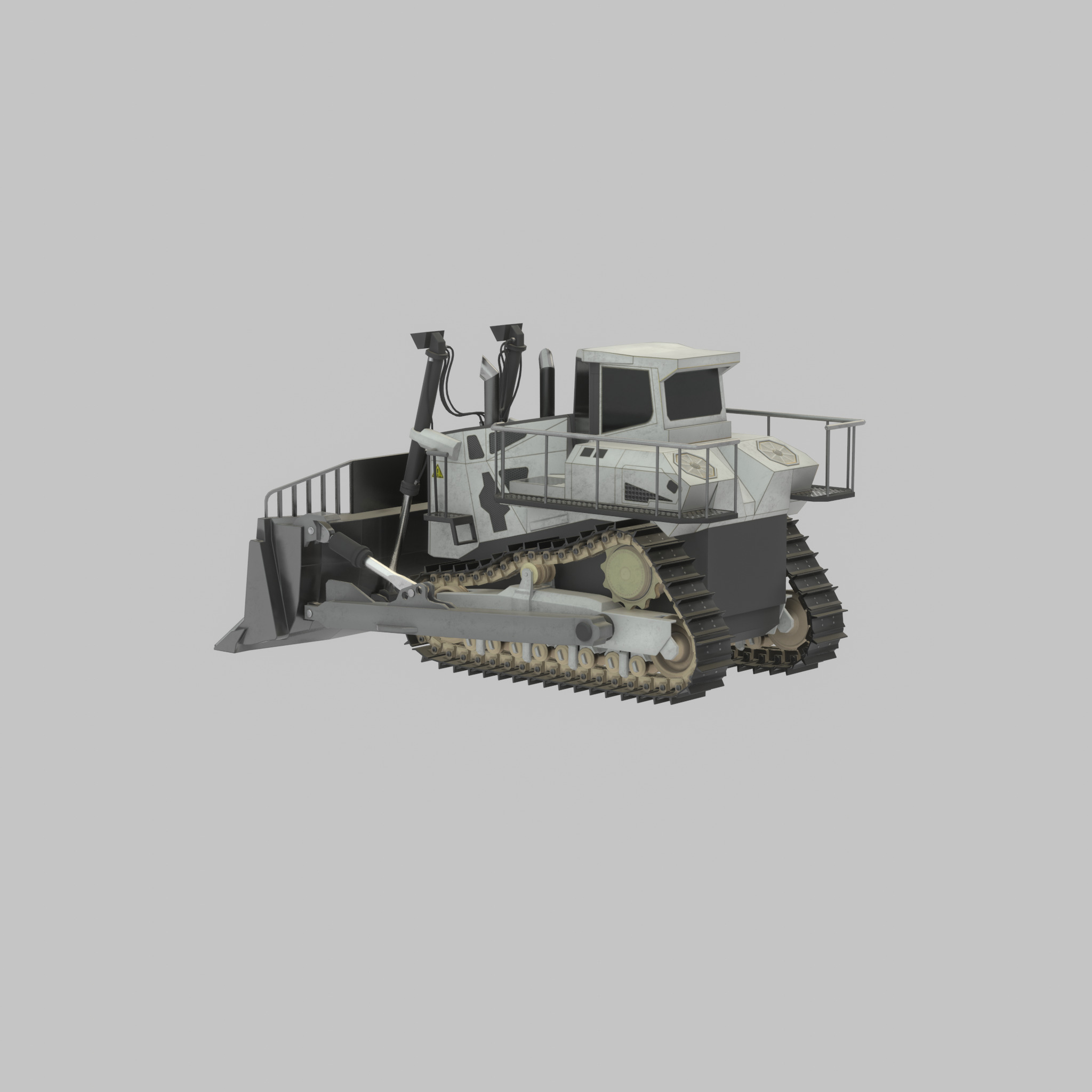 Hydraulic bulldozer tracked construction site vehicle white Low-poly 3D model_48