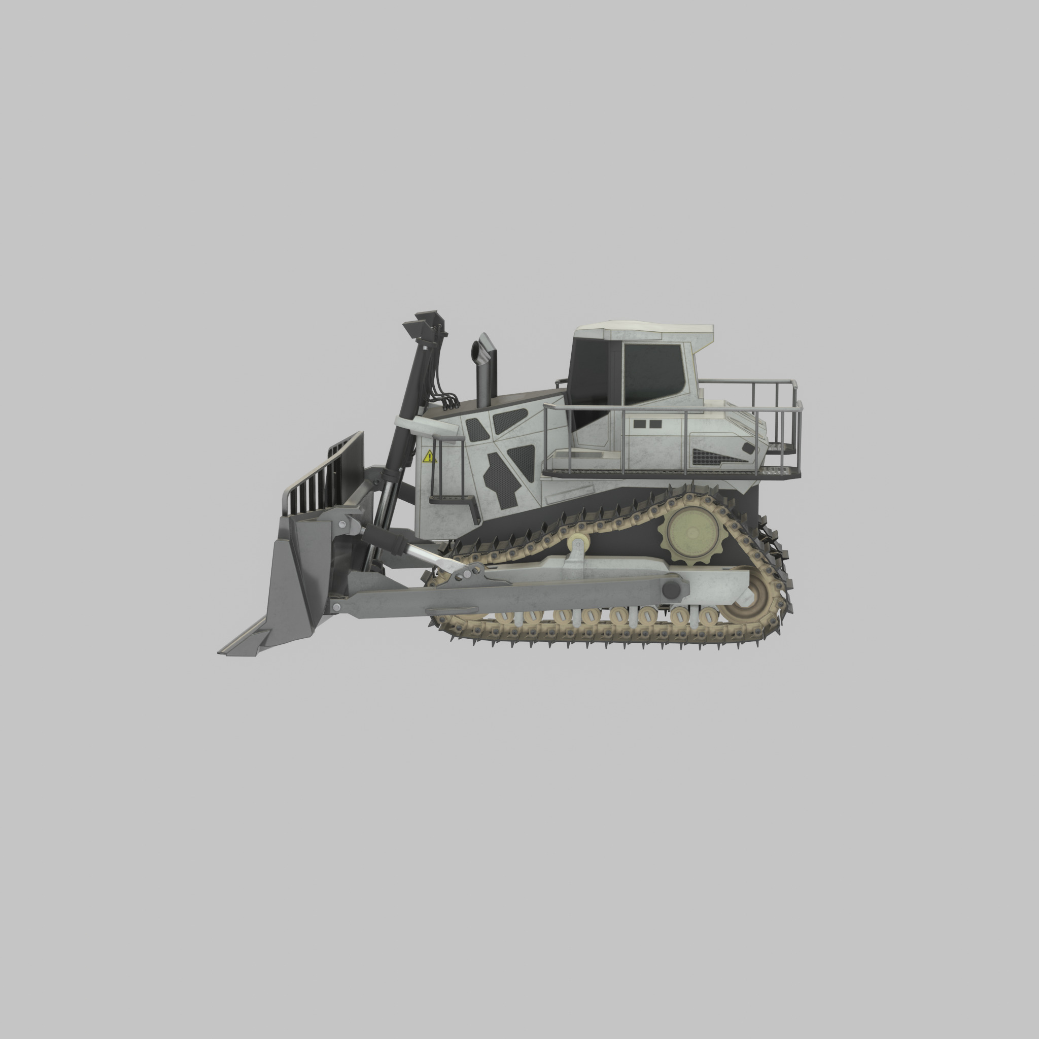Hydraulic bulldozer tracked construction site vehicle white Low-poly 3D model_44