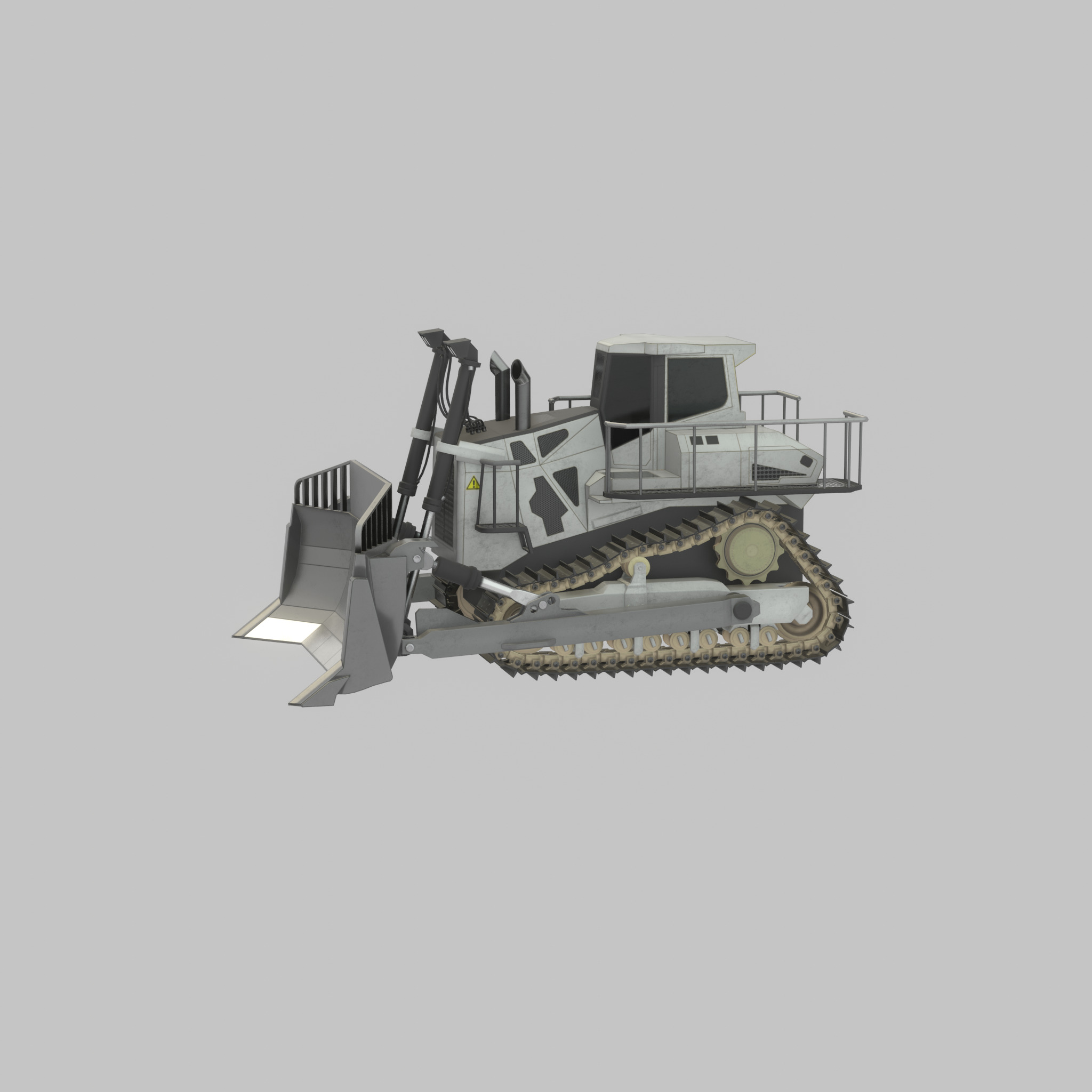 Hydraulic bulldozer tracked construction site vehicle white Low-poly 3D model_56