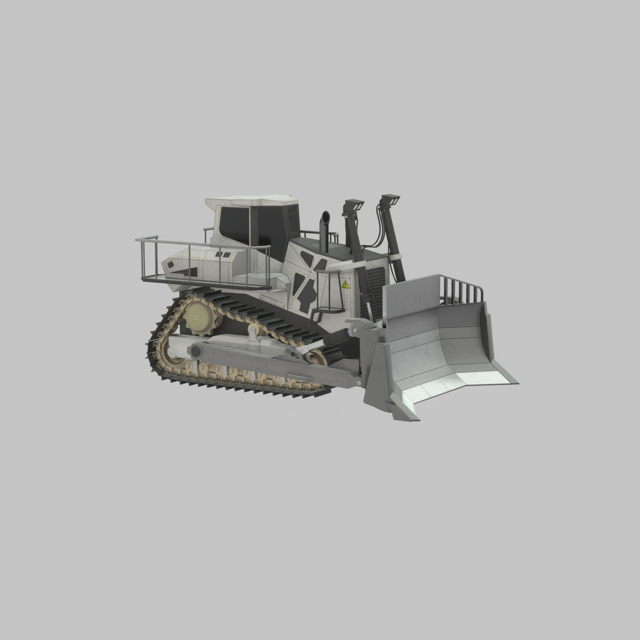 Hydraulic bulldozer tracked construction site vehicle white Low-poly 3D model_40