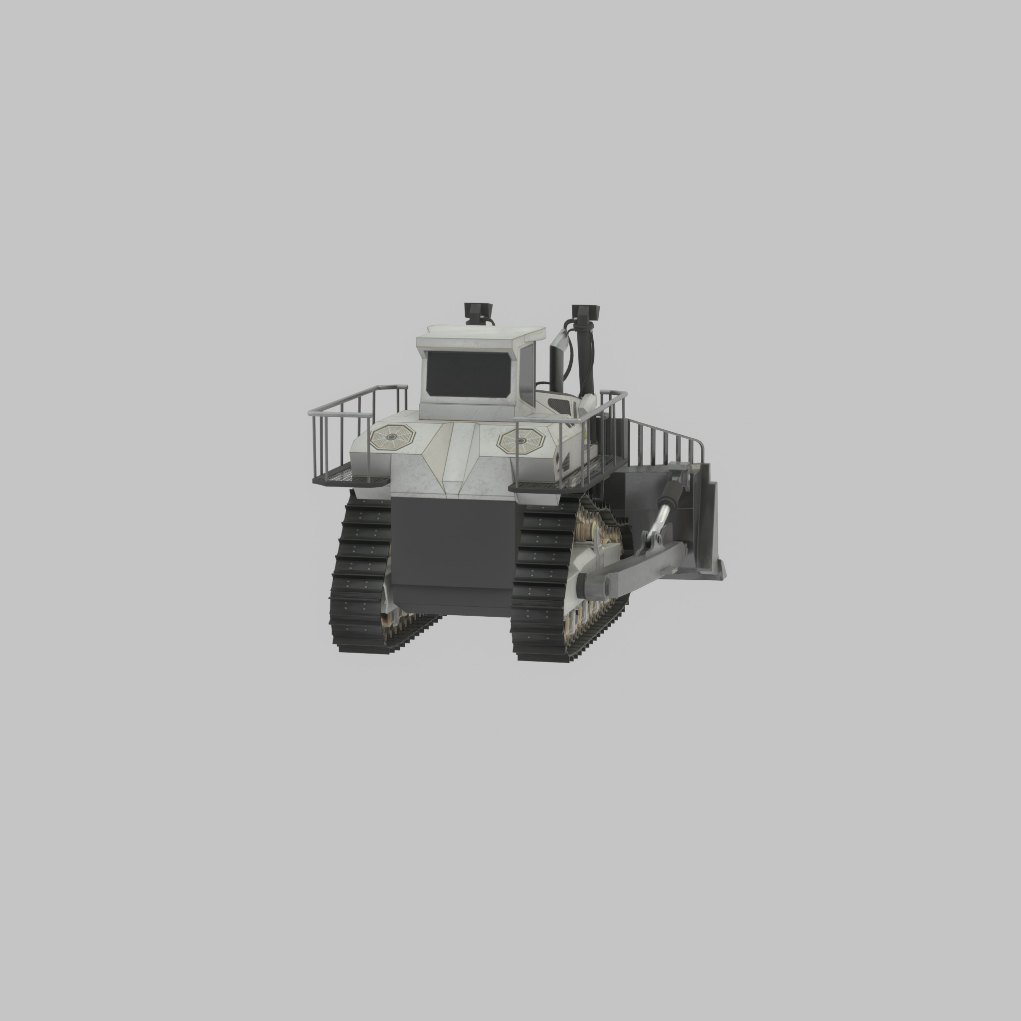 Hydraulic bulldozer tracked construction site vehicle white Low-poly 3D model_33