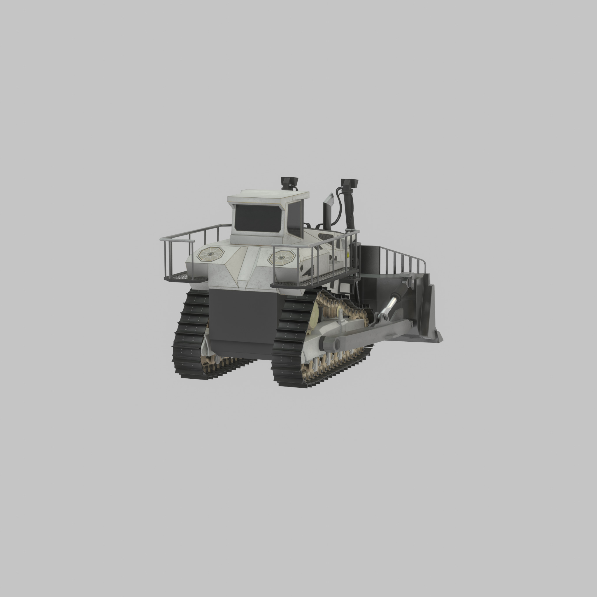 Hydraulic bulldozer tracked construction site vehicle white Low-poly 3D model_32