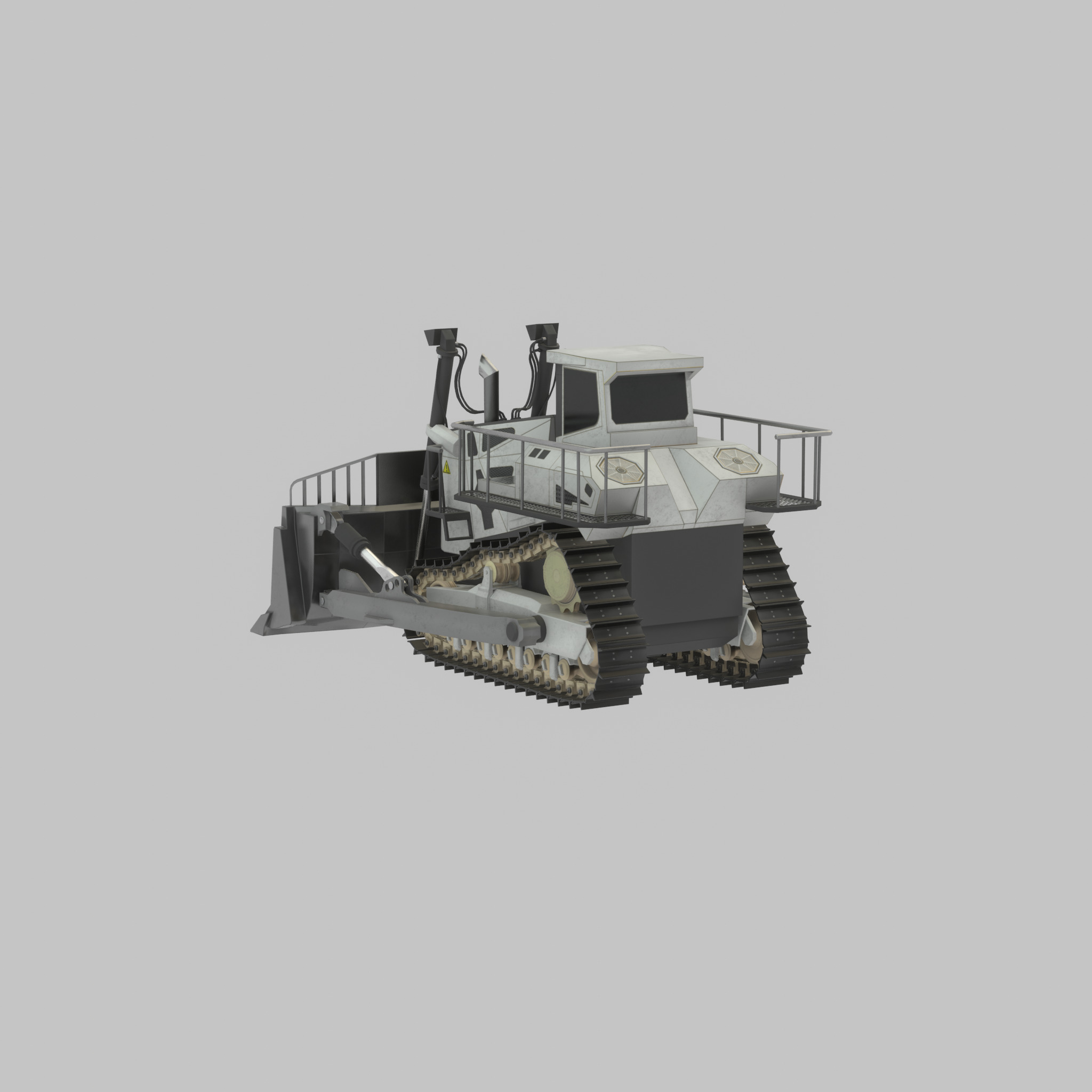 Hydraulic bulldozer tracked construction site vehicle white Low-poly 3D model_58