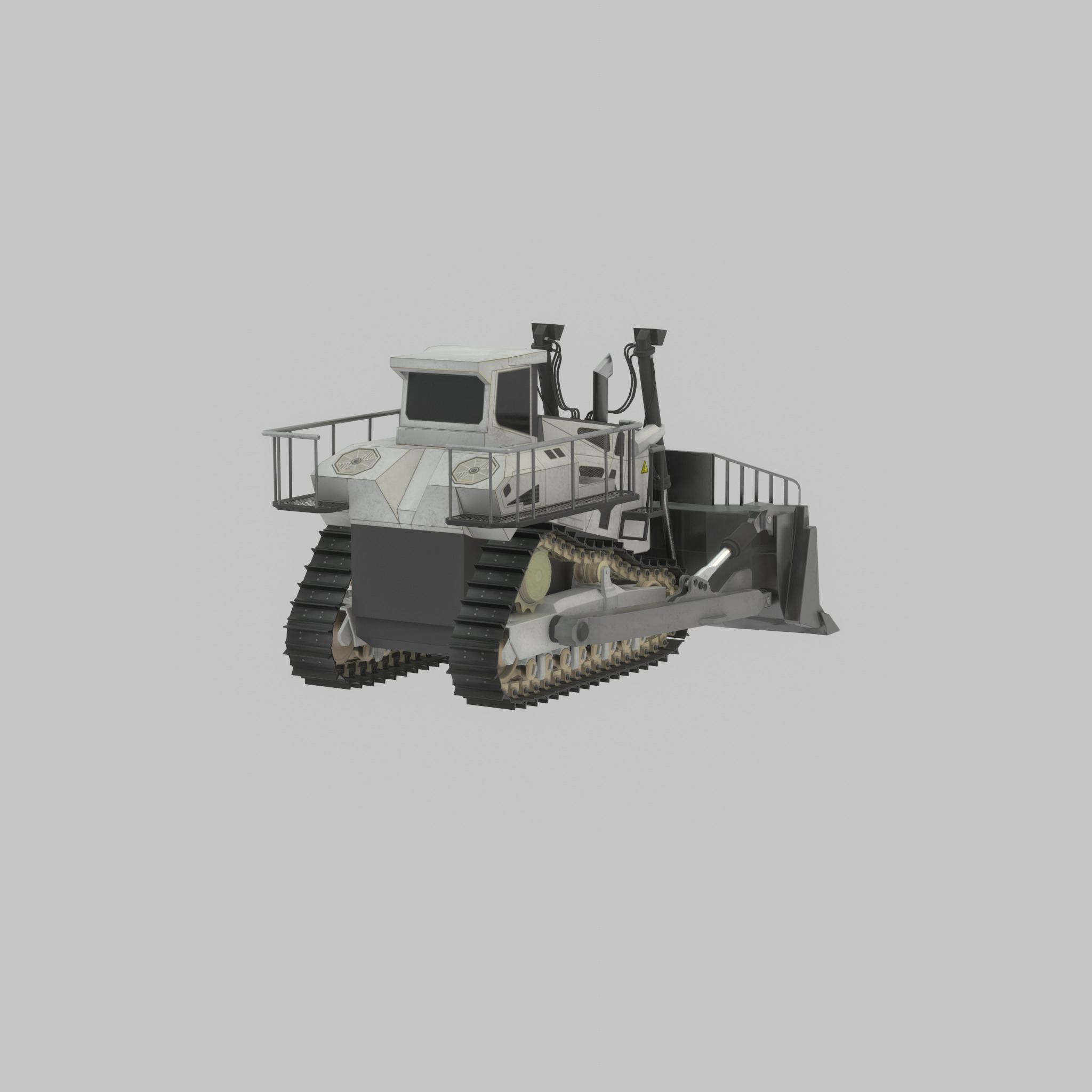 Hydraulic bulldozer tracked construction site vehicle white Low-poly 3D model_47