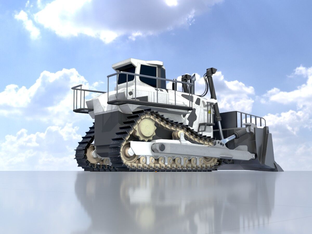 Hydraulic bulldozer tracked construction site vehicle white Low-poly 3D model_2