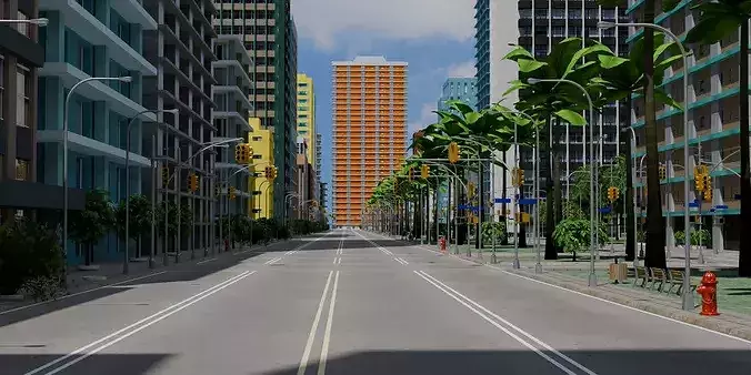 City Downtown Skyscraper Street Low-poly 3D model 3