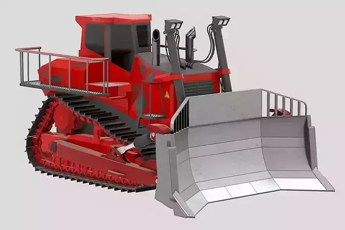 Hydraulic bulldozer tracked construction site vehicle red Low-poly 3D model