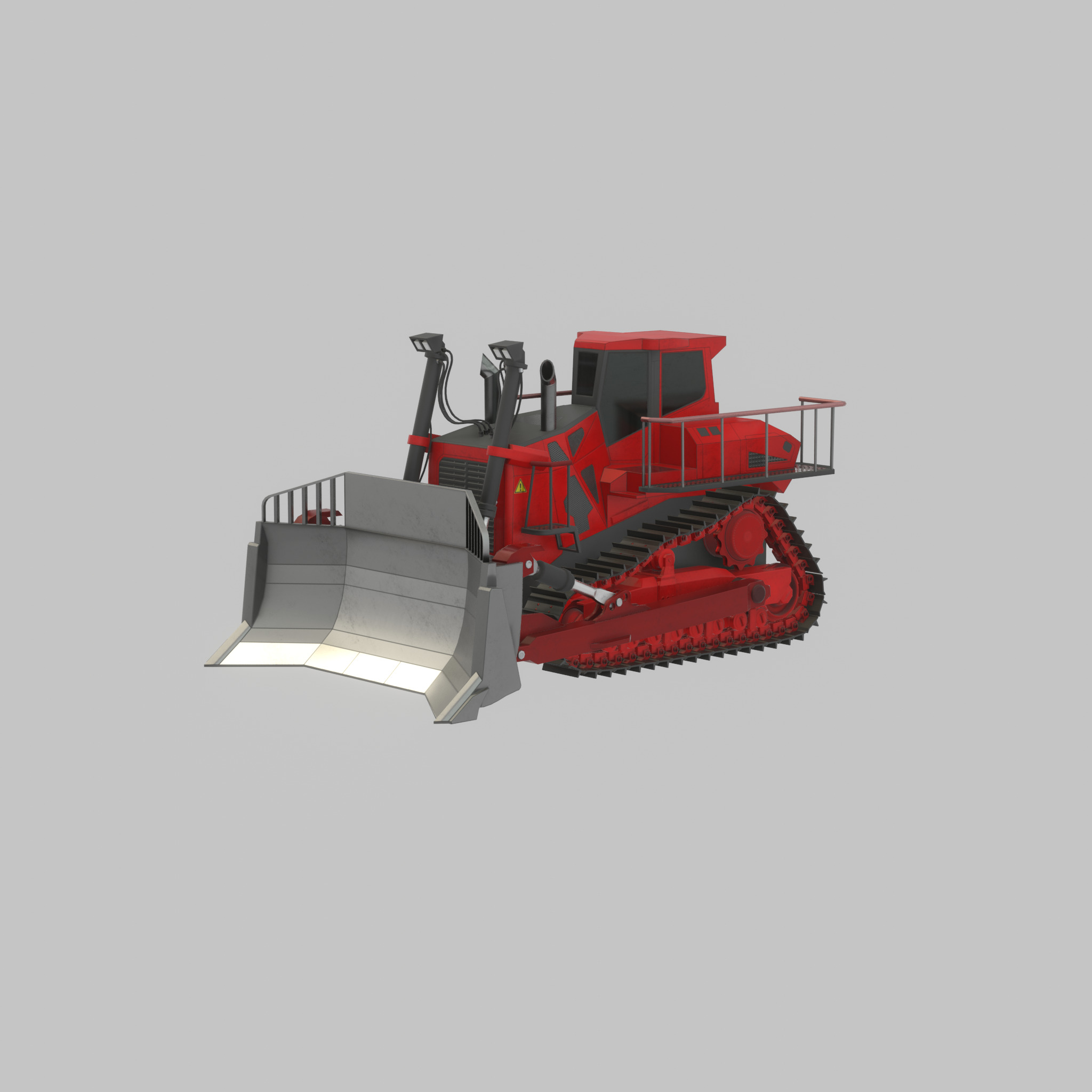 Hydraulic bulldozer tracked construction site vehicle red Low-poly 3D model_46
