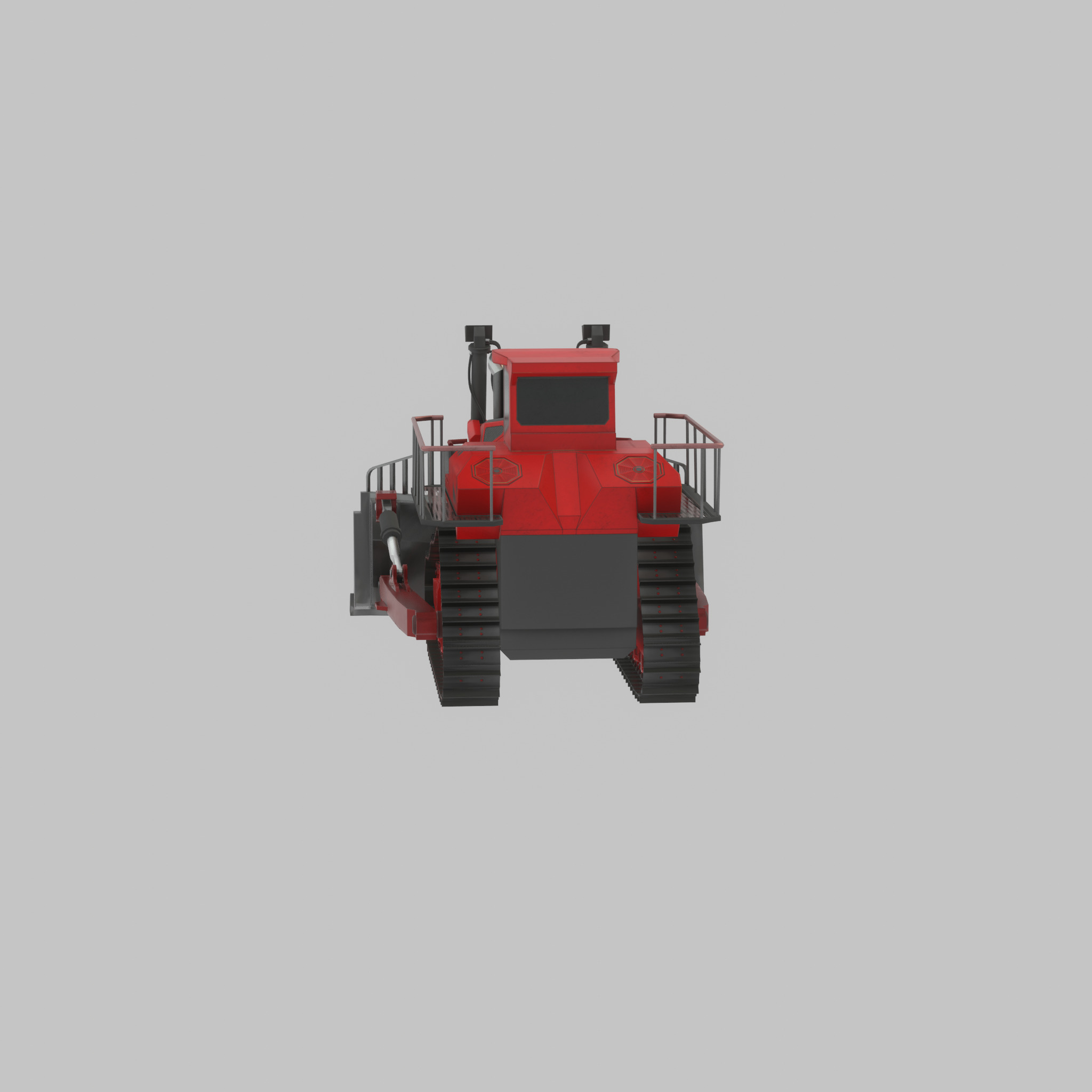 Hydraulic bulldozer tracked construction site vehicle red Low-poly 3D model_27