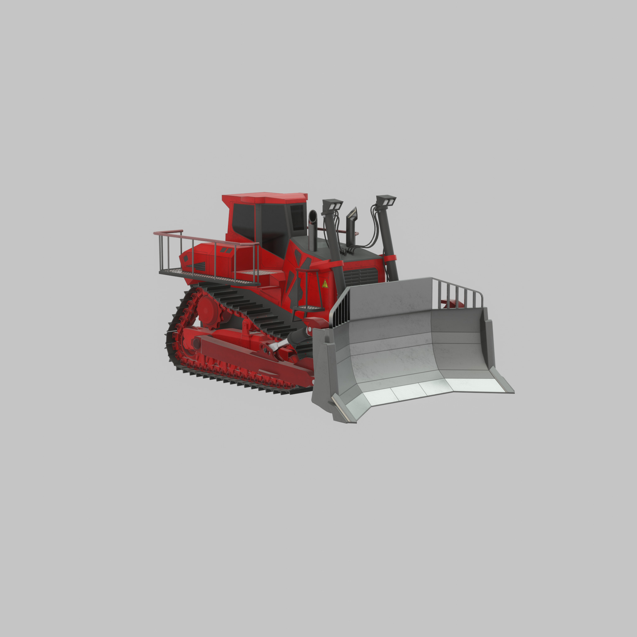 Hydraulic bulldozer tracked construction site vehicle red Low-poly 3D model_39