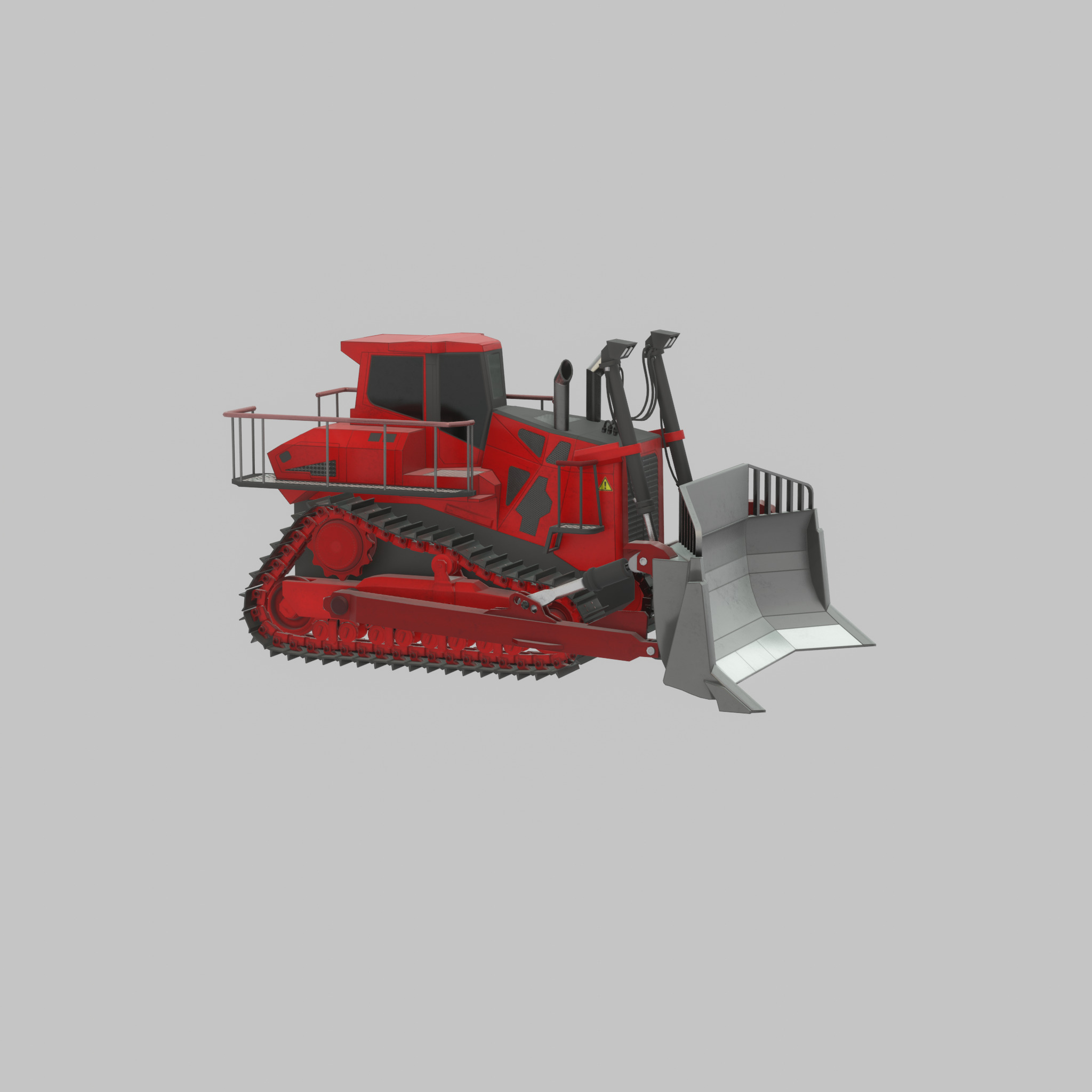 Hydraulic bulldozer tracked construction site vehicle red Low-poly 3D model_25