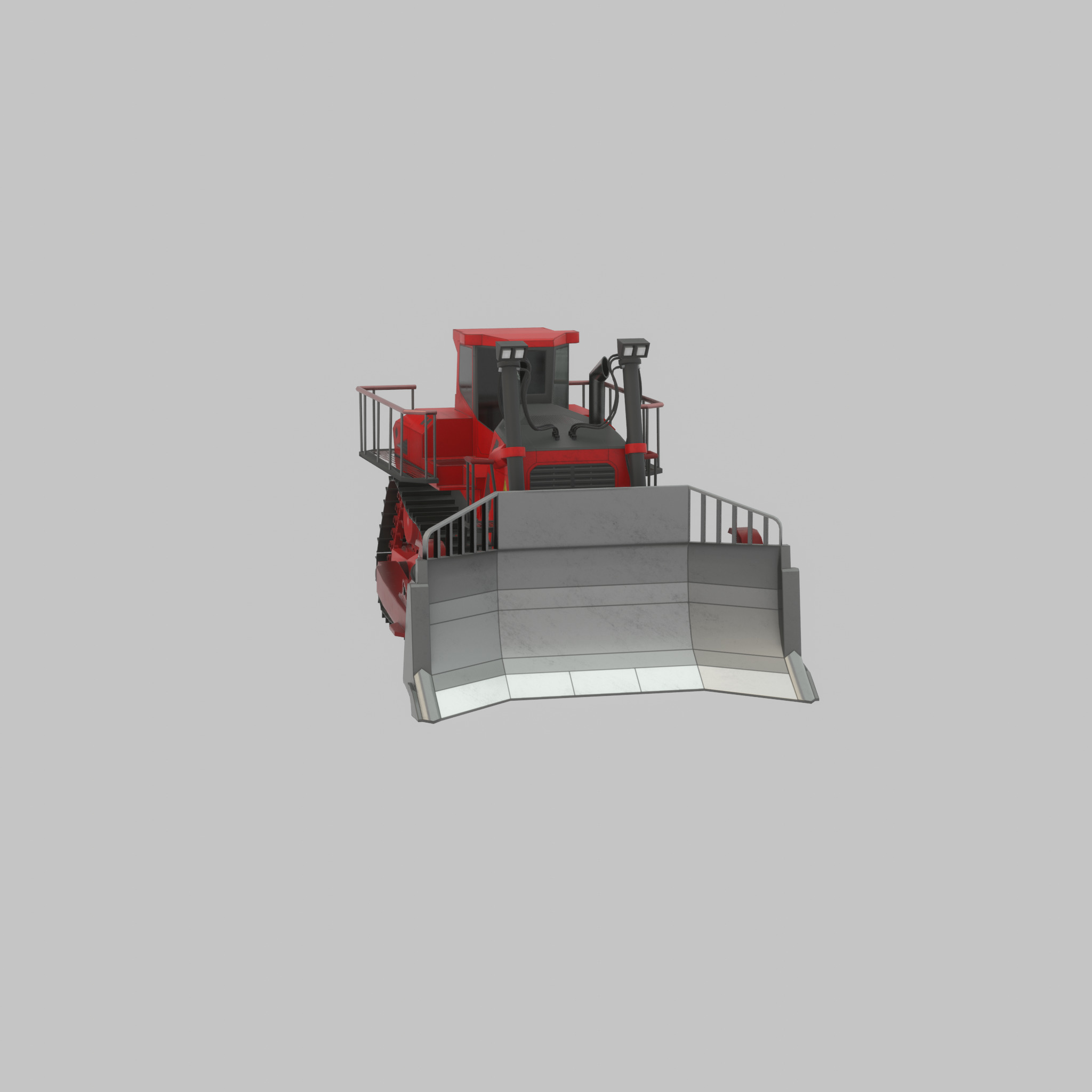 Hydraulic bulldozer tracked construction site vehicle red Low-poly 3D model_41