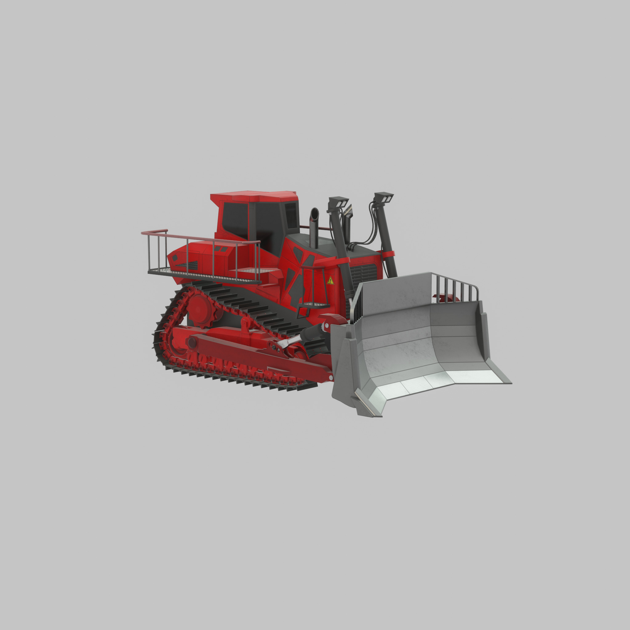Hydraulic bulldozer tracked construction site vehicle red Low-poly 3D model_51