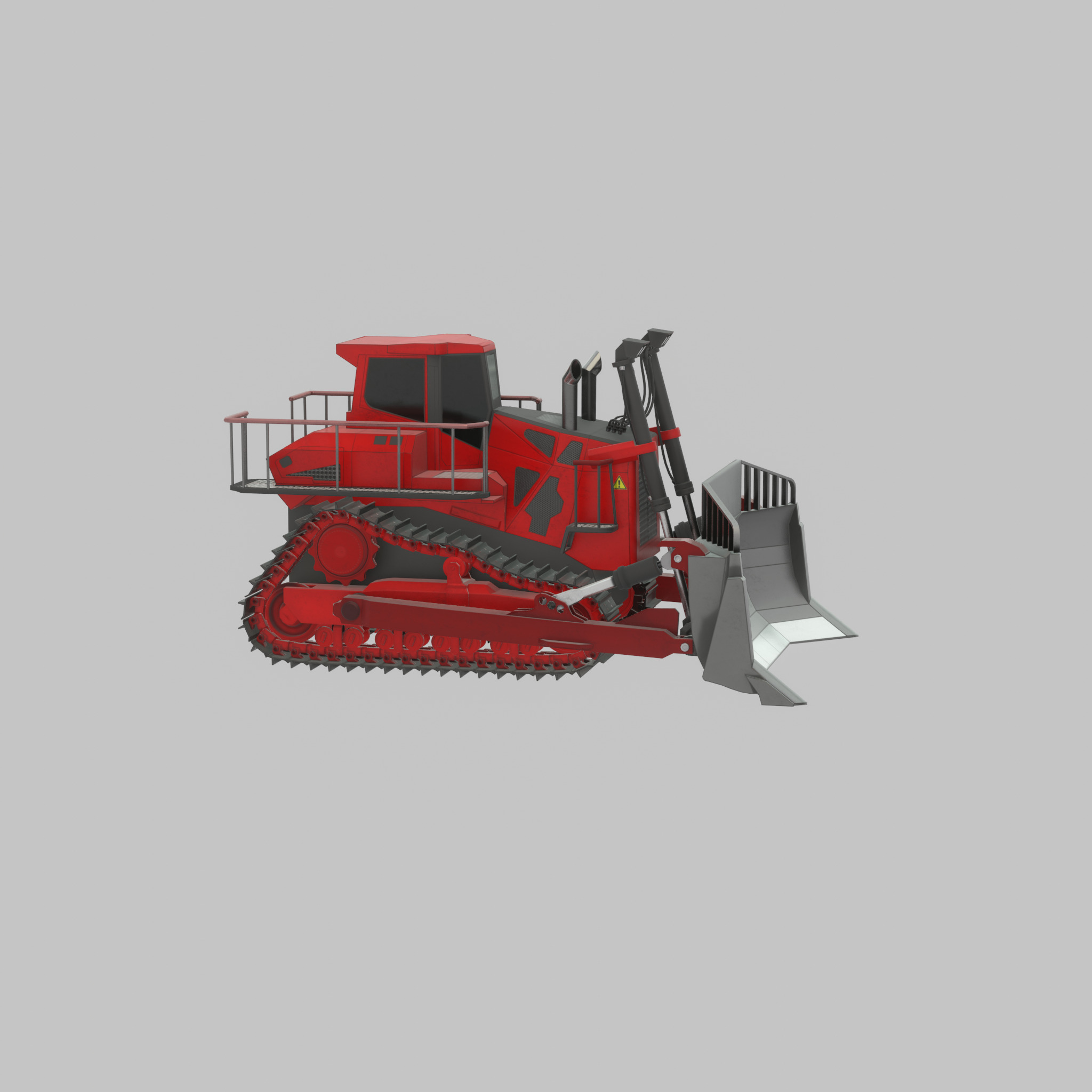 Hydraulic bulldozer tracked construction site vehicle red Low-poly 3D model_42