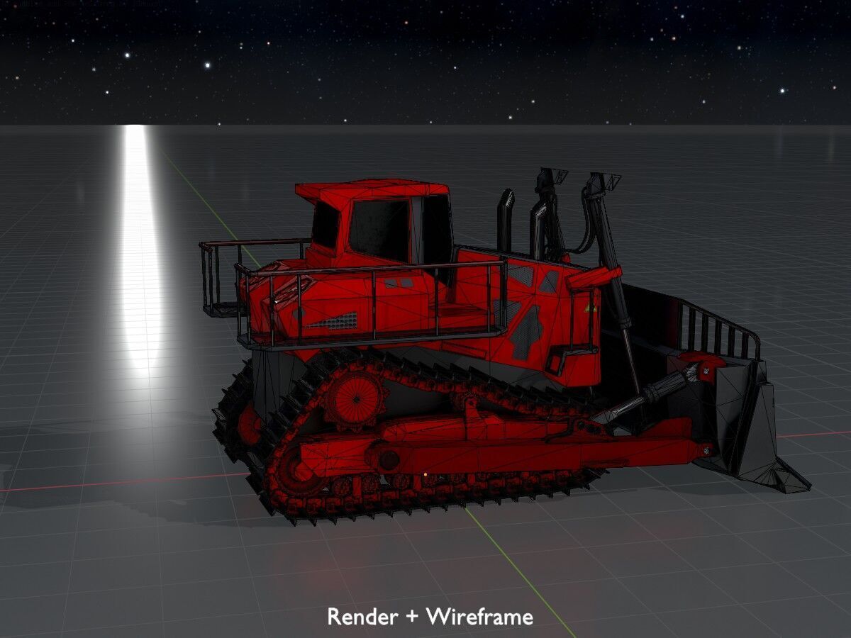 Hydraulic bulldozer tracked construction site vehicle red Low-poly 3D model_9