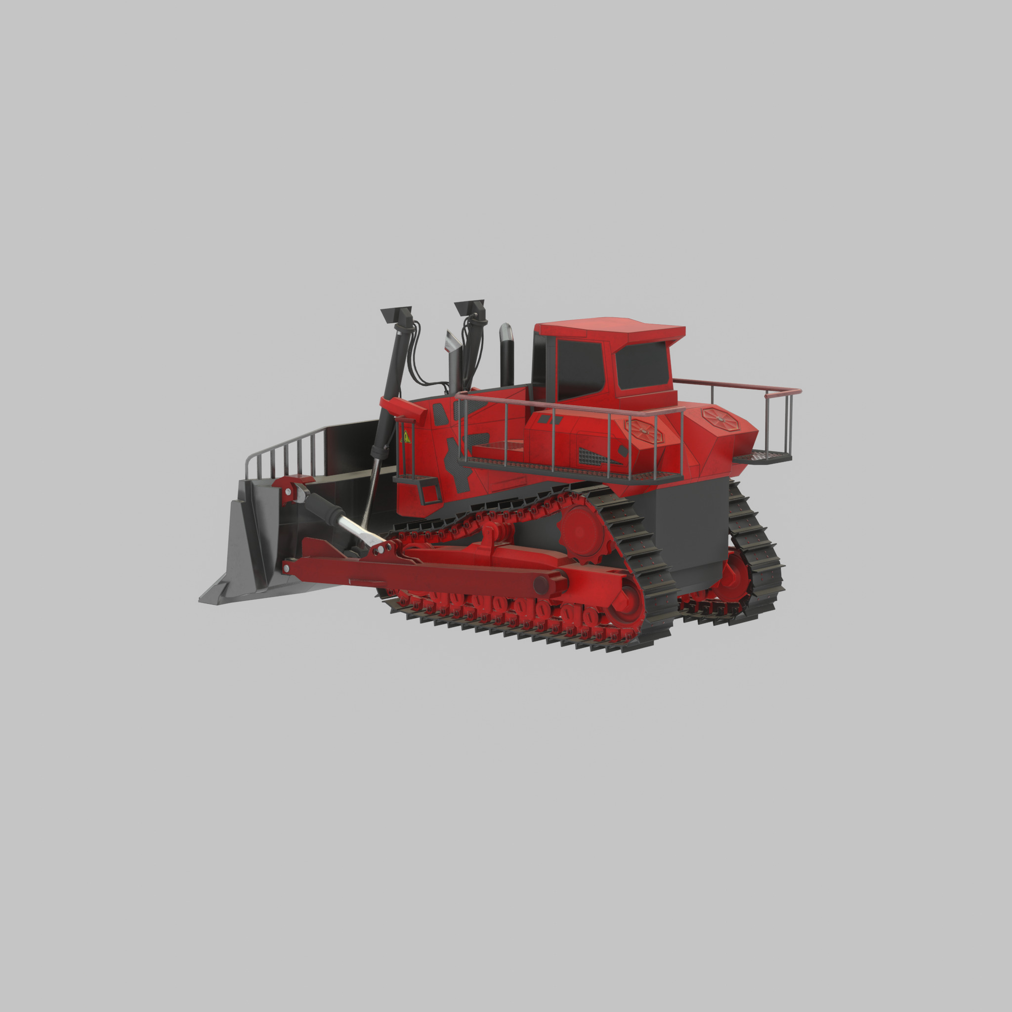 Hydraulic bulldozer tracked construction site vehicle red Low-poly 3D model_48
