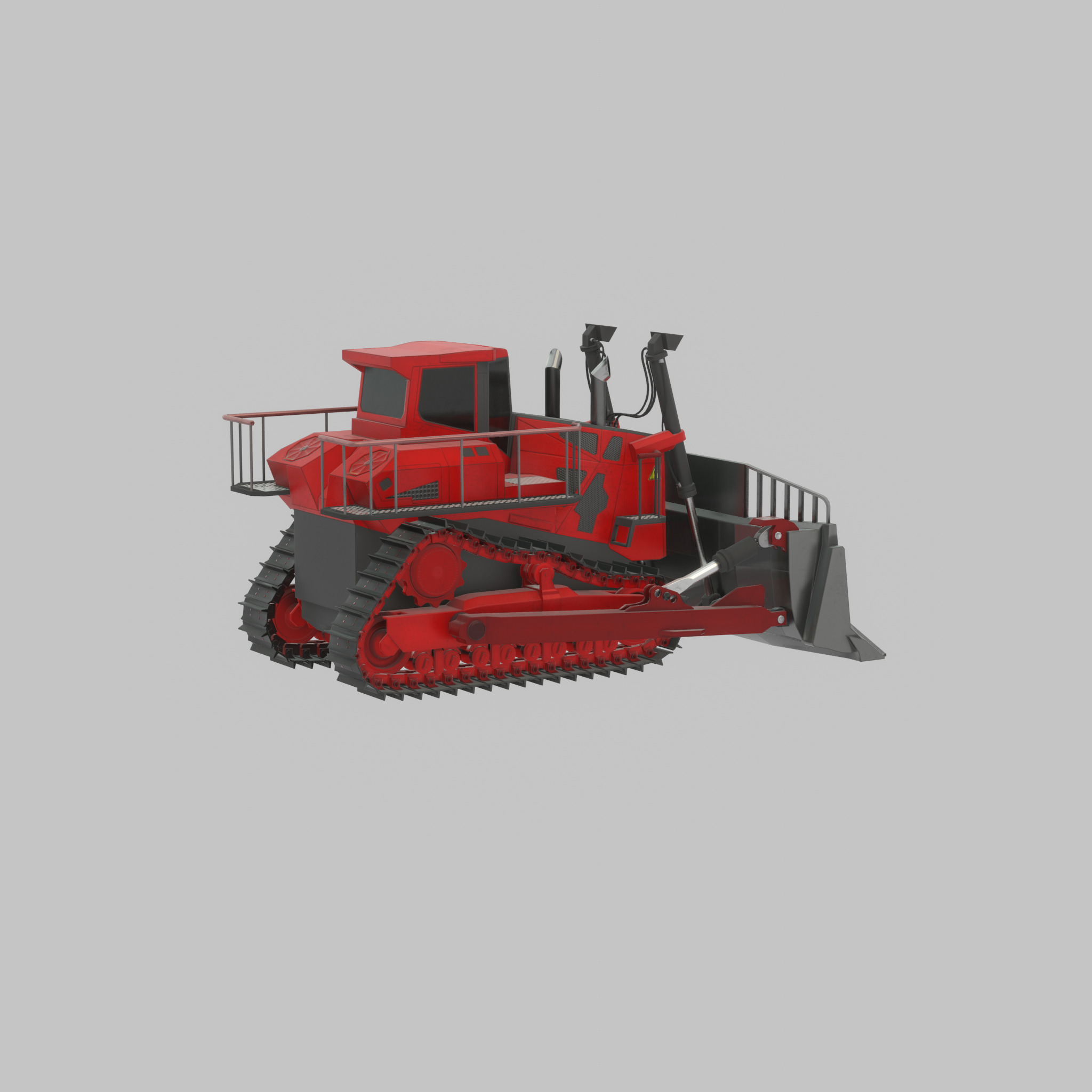 Hydraulic bulldozer tracked construction site vehicle red Low-poly 3D model_22