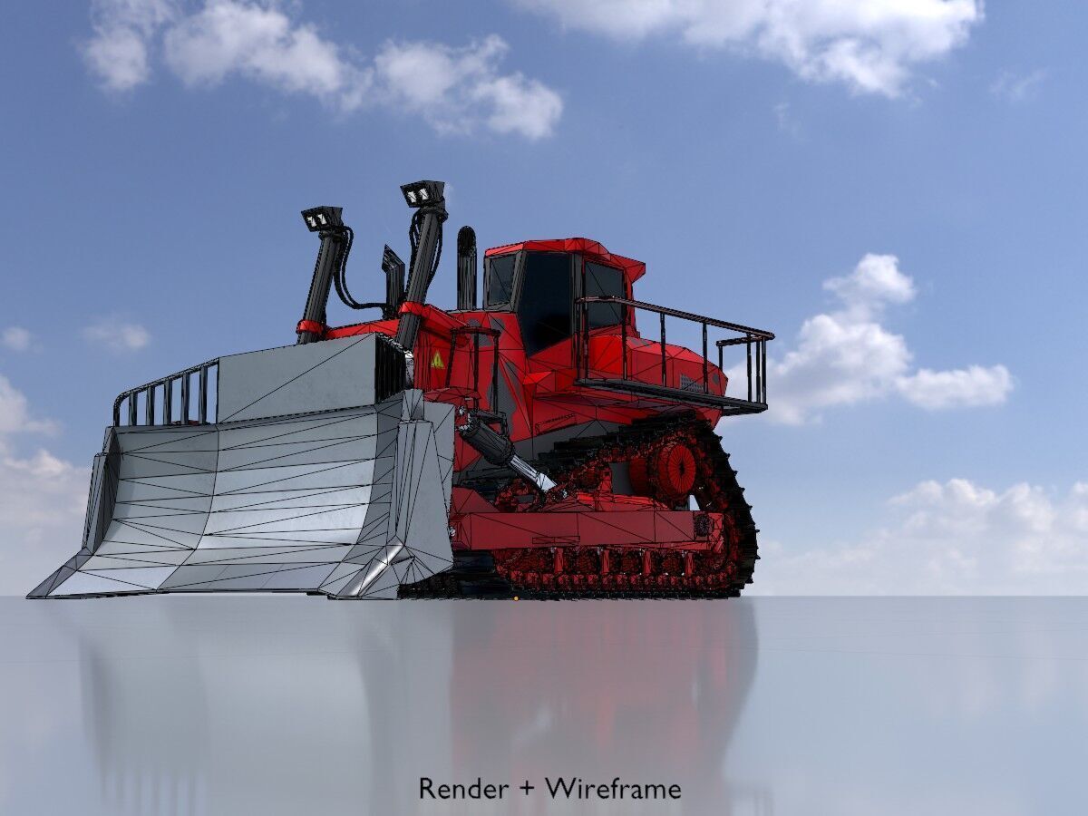 Hydraulic bulldozer tracked construction site vehicle red Low-poly 3D model_7